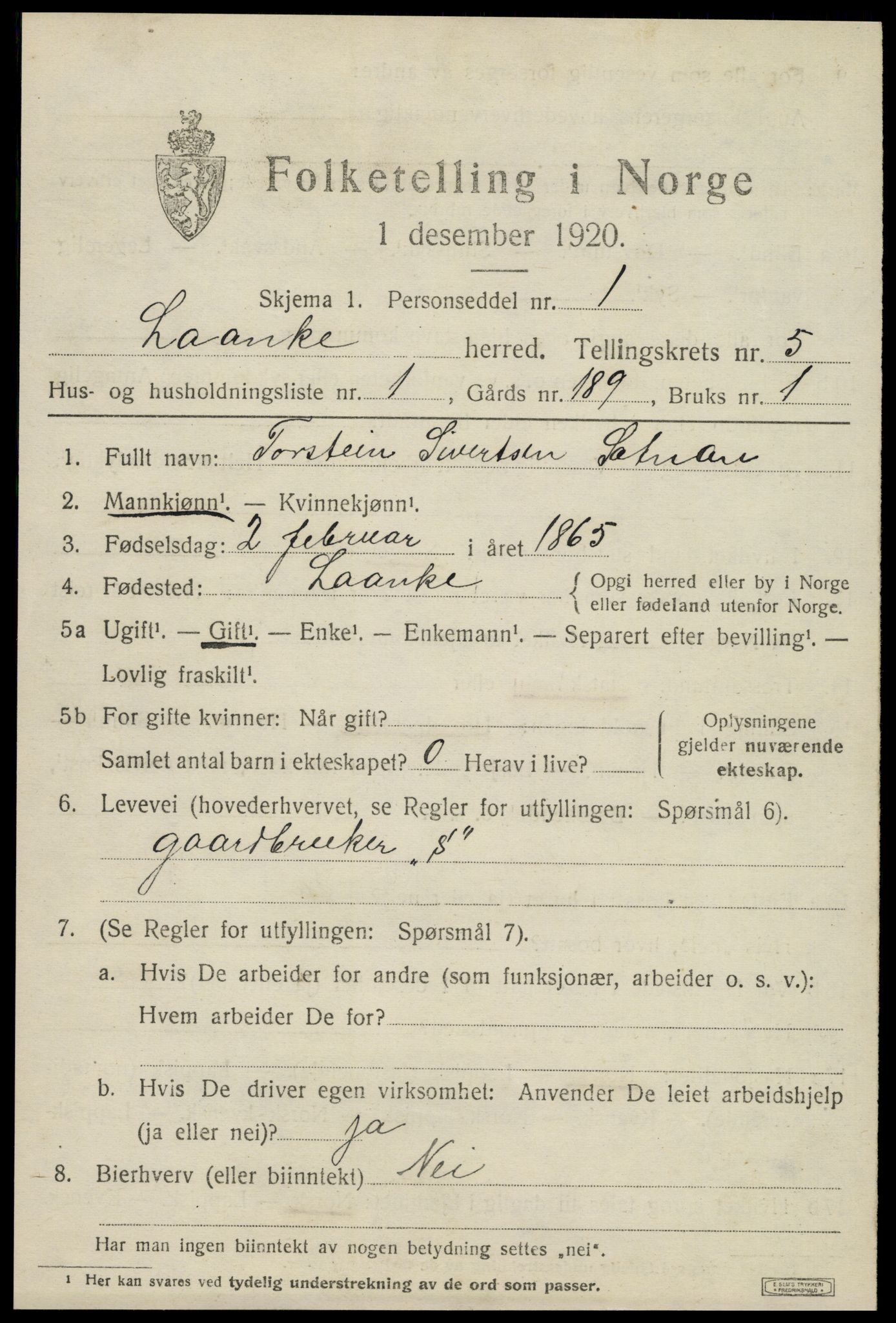 SAT, 1920 census for Lånke, 1920, p. 2766