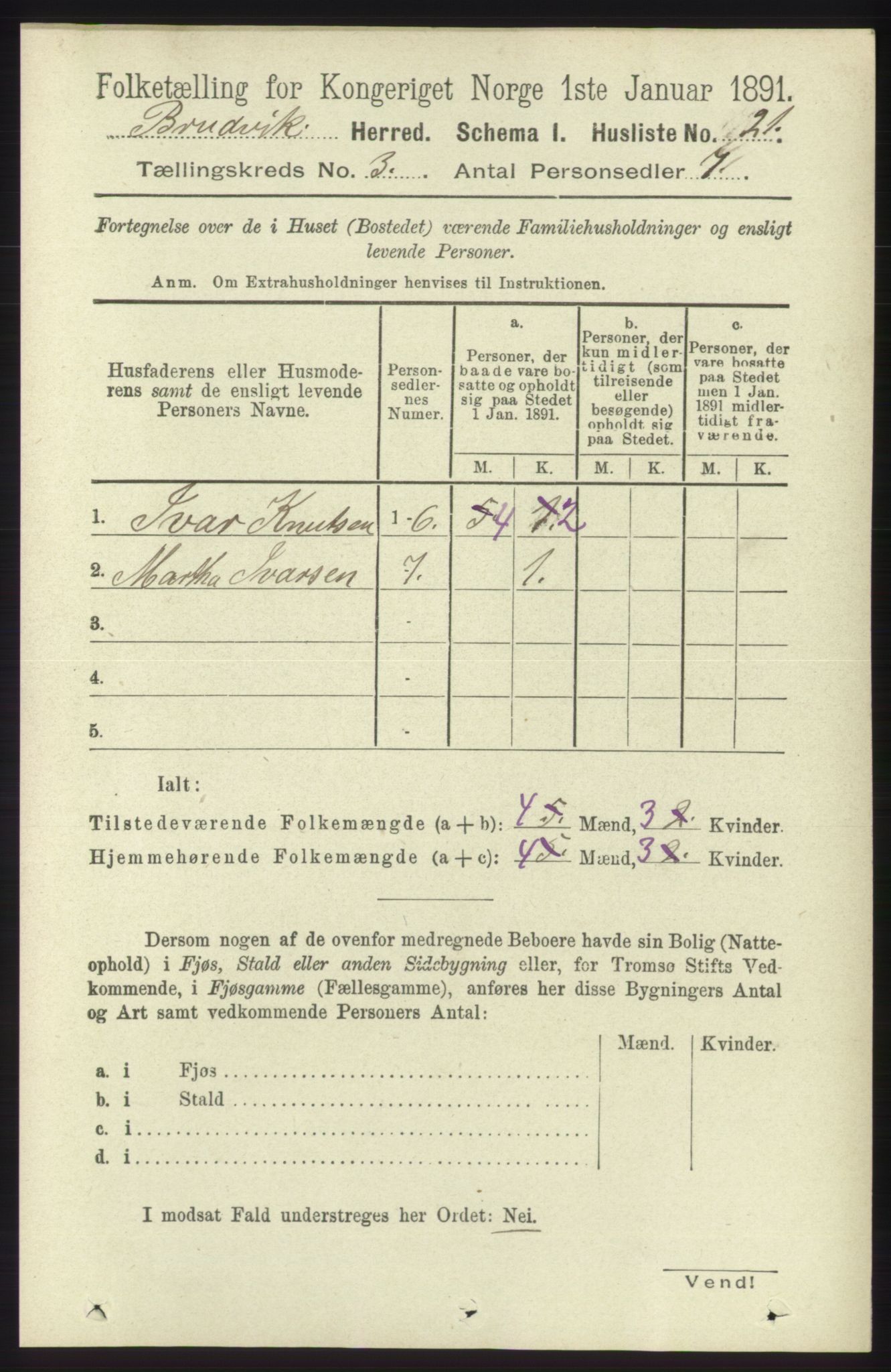 RA, 1891 census for 1251 Bruvik, 1891, p. 816