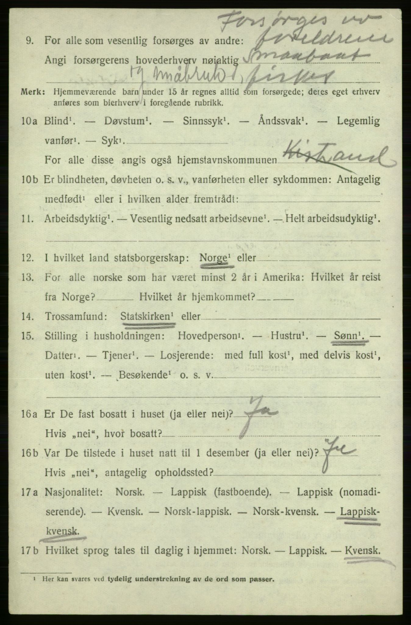 SATØ, 1920 census for Kistrand, 1920, p. 4411