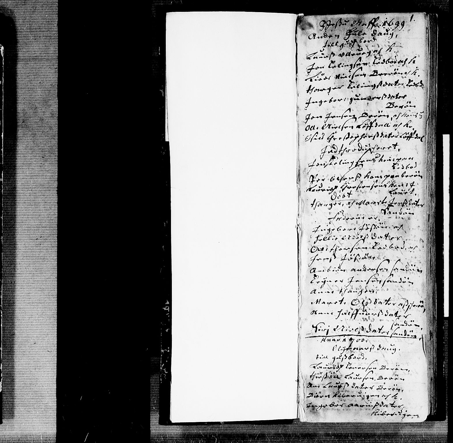 Dypvåg sokneprestkontor, SAK/1111-0007/F/Fb/Fba/L0001: Parish register (copy) no. B 1, 1699-1706, p. 1