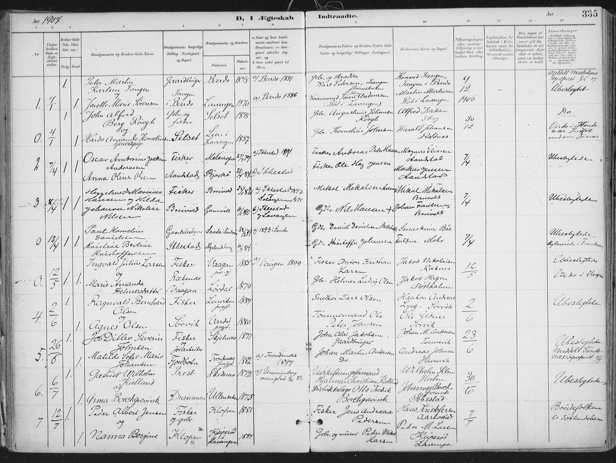 Ibestad sokneprestembete, SATØ/S-0077/H/Ha/Haa/L0017kirke: Parish register (official) no. 17, 1901-1914, p. 335