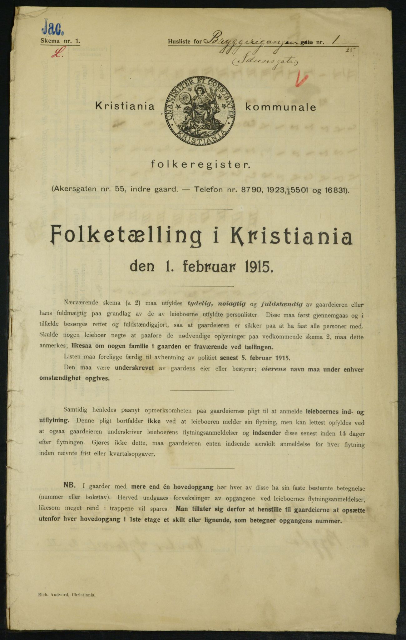 OBA, Municipal Census 1915 for Kristiania, 1915, p. 9906