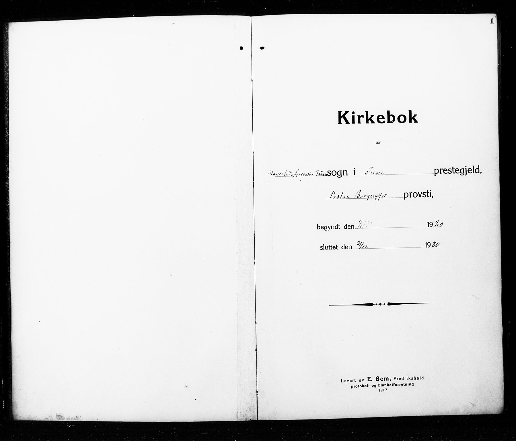 Tune prestekontor Kirkebøker, SAO/A-2007/G/Gc/L0001: Parish register (copy) no. III 1, 1920-1930, p. 0-1