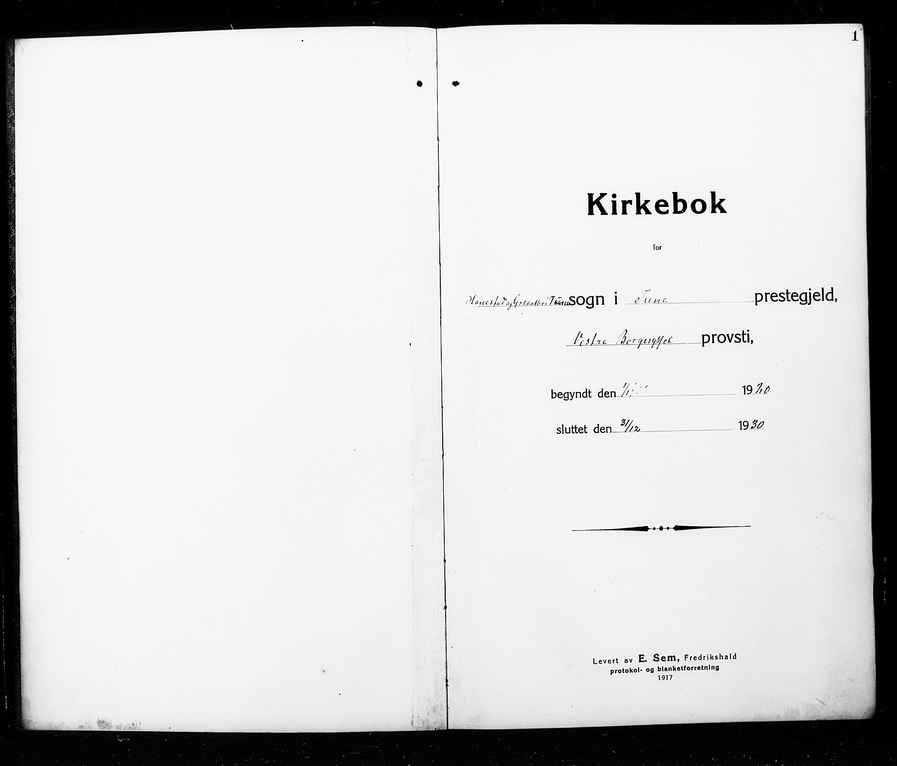 Tune prestekontor Kirkebøker, AV/SAO-A-2007/G/Gc/L0001: Parish register (copy) no. III 1, 1920-1930, p. 0-1