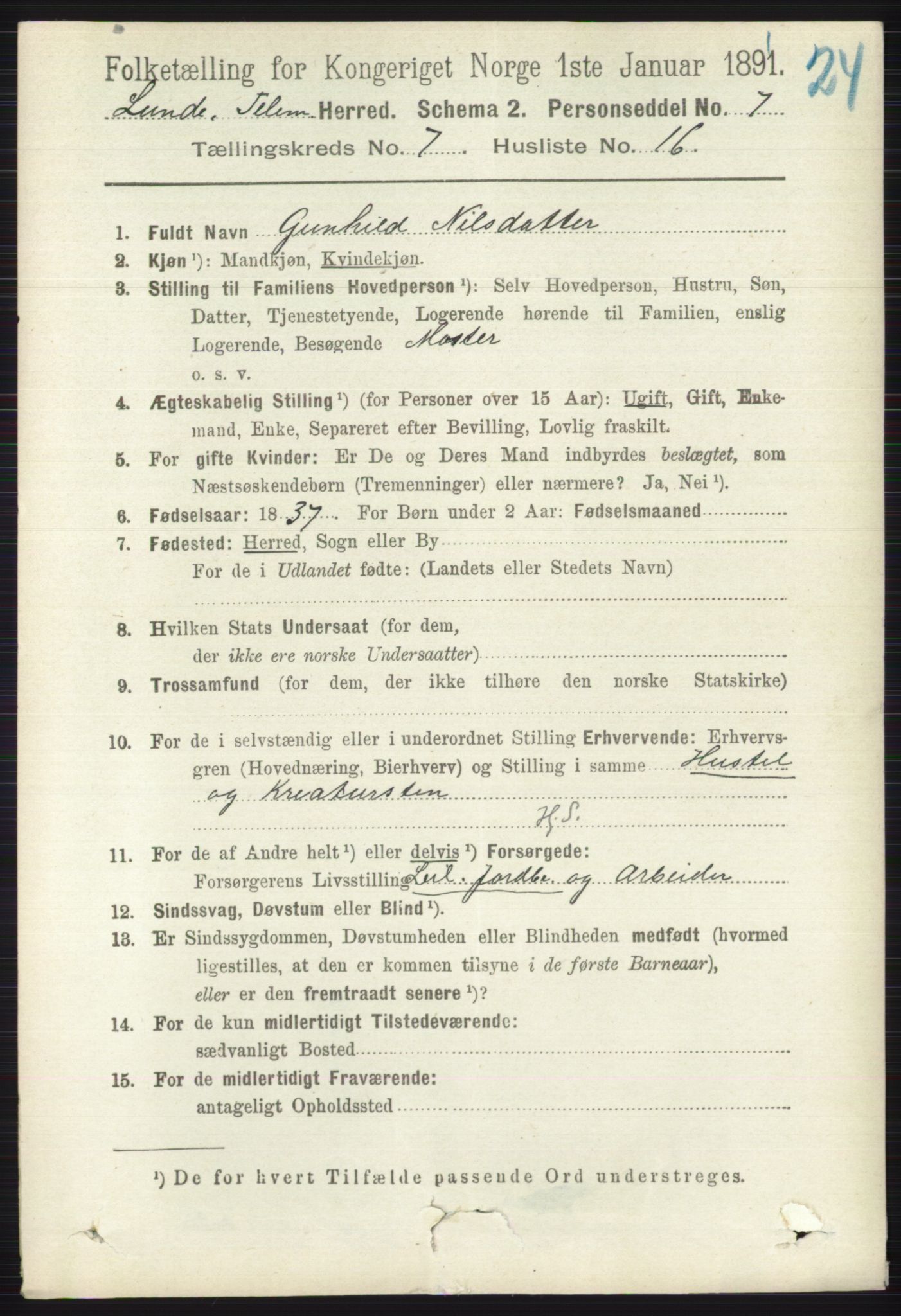 RA, 1891 census for 0820 Lunde, 1891, p. 2311