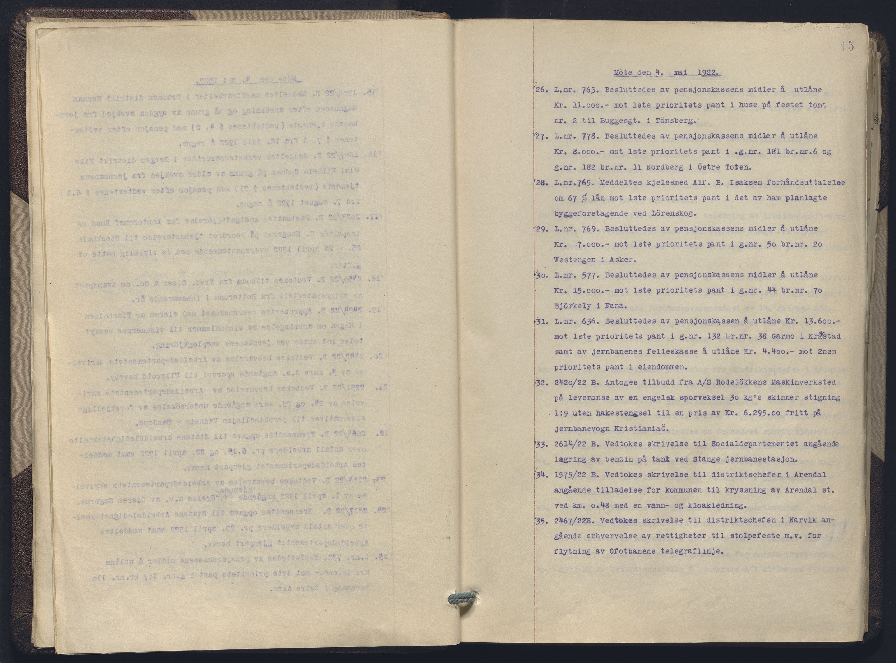 Norges statsbaner, Administrasjons- økonomi- og personalavdelingen, AV/RA-S-3412/A/Aa/L0019: Forhandlingsprotokoll, 1922-1924, p. 15