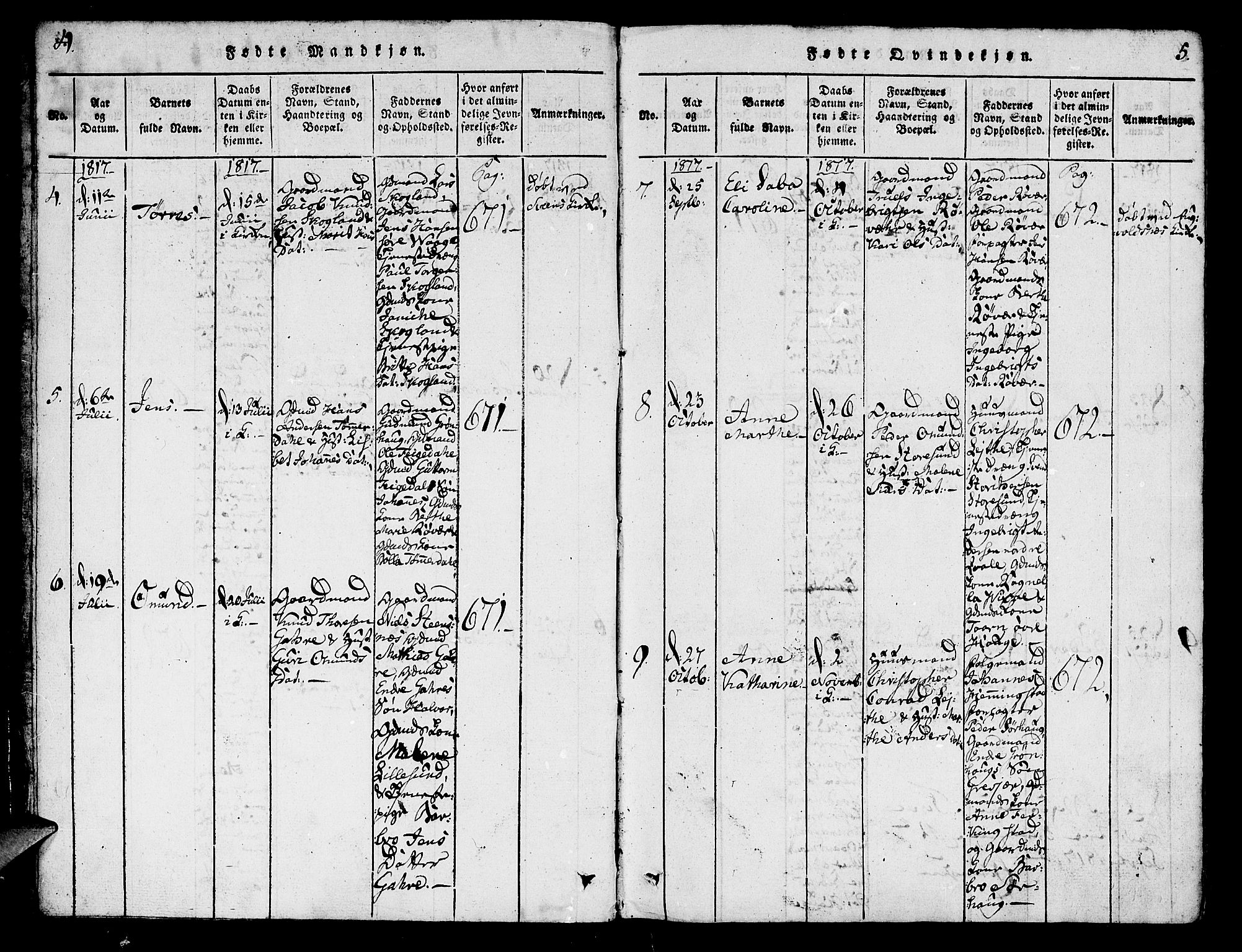 Torvastad sokneprestkontor, SAST/A -101857/H/Ha/Haa/L0004: Parish register (official) no. A 4, 1817-1836, p. 4-5