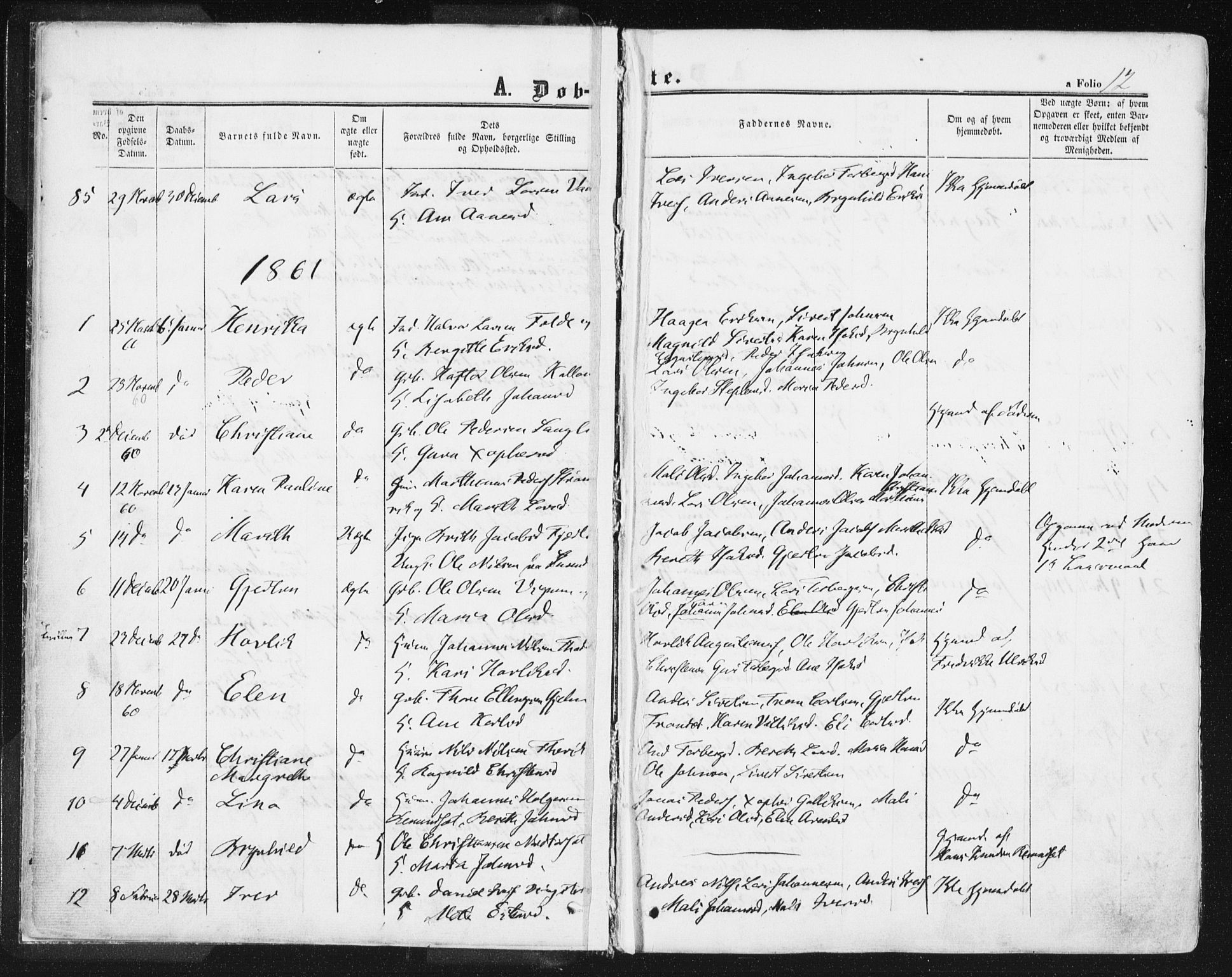 Ministerialprotokoller, klokkerbøker og fødselsregistre - Møre og Romsdal, AV/SAT-A-1454/578/L0905: Parish register (official) no. 578A04, 1859-1877, p. 12