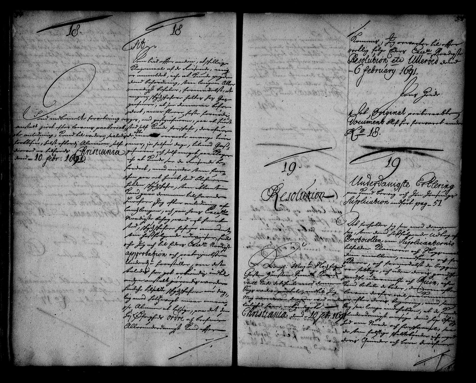 Stattholderembetet 1572-1771, AV/RA-EA-2870/Ae/L0008: Supplikasjons- og resolusjonsprotokoll, 1691, p. 54-55