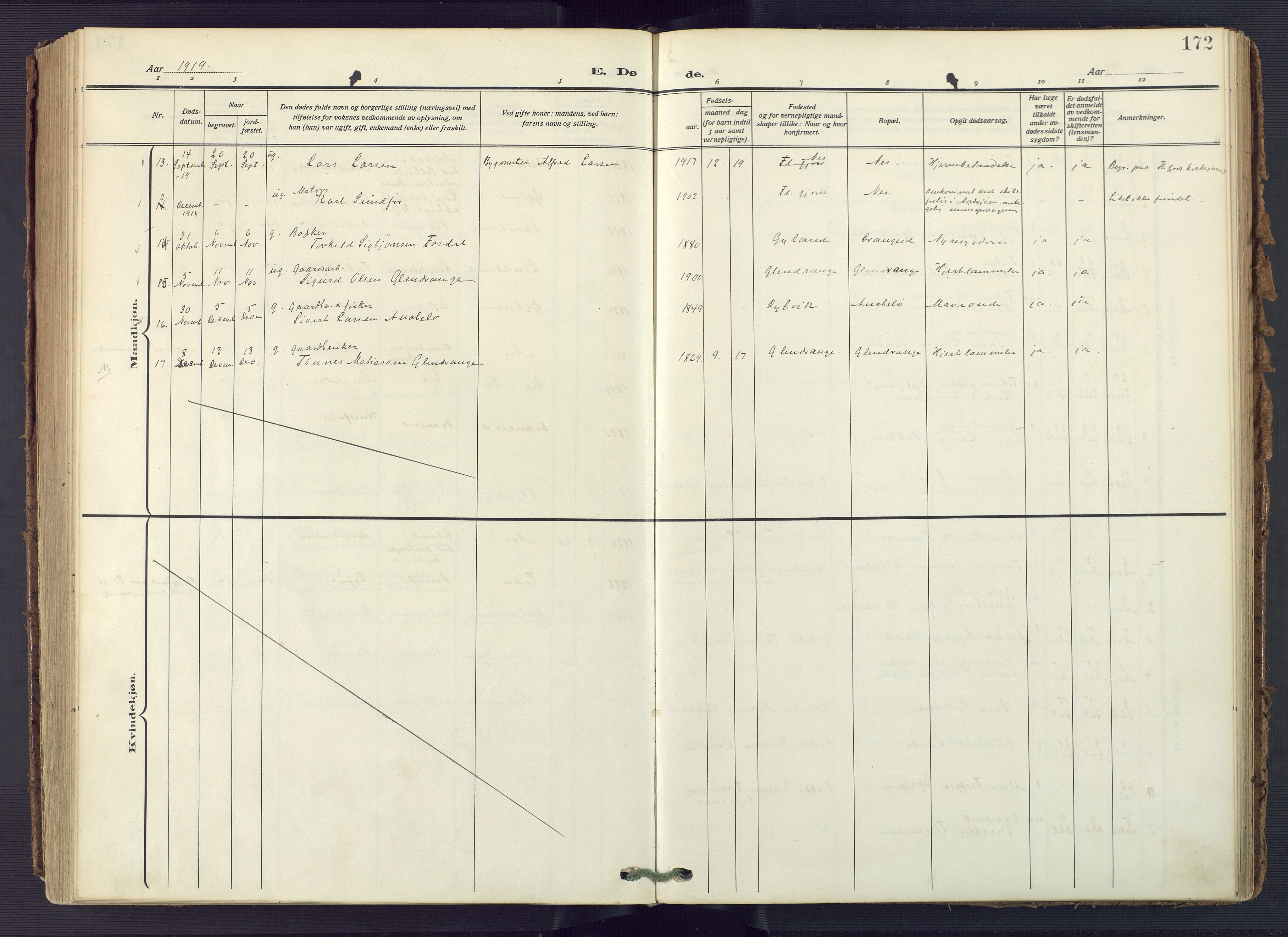 Flekkefjord sokneprestkontor, AV/SAK-1111-0012/F/Fa/Fac/L0010: Parish register (official) no. A 10, 1910-1927, p. 172