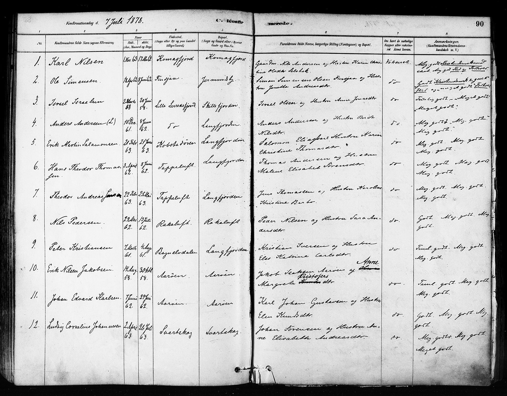 Talvik sokneprestkontor, SATØ/S-1337/H/Ha/L0012kirke: Parish register (official) no. 12, 1878-1886, p. 90