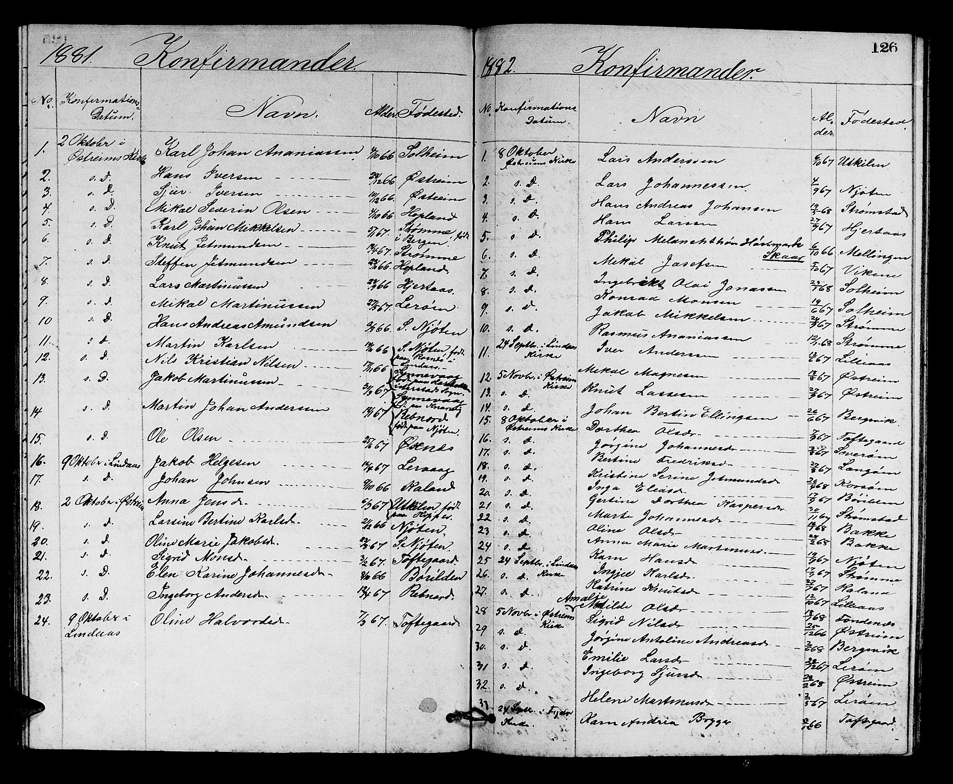 Lindås Sokneprestembete, AV/SAB-A-76701/H/Hab/Habc/L0002: Parish register (copy) no. C 2, 1868-1885, p. 126