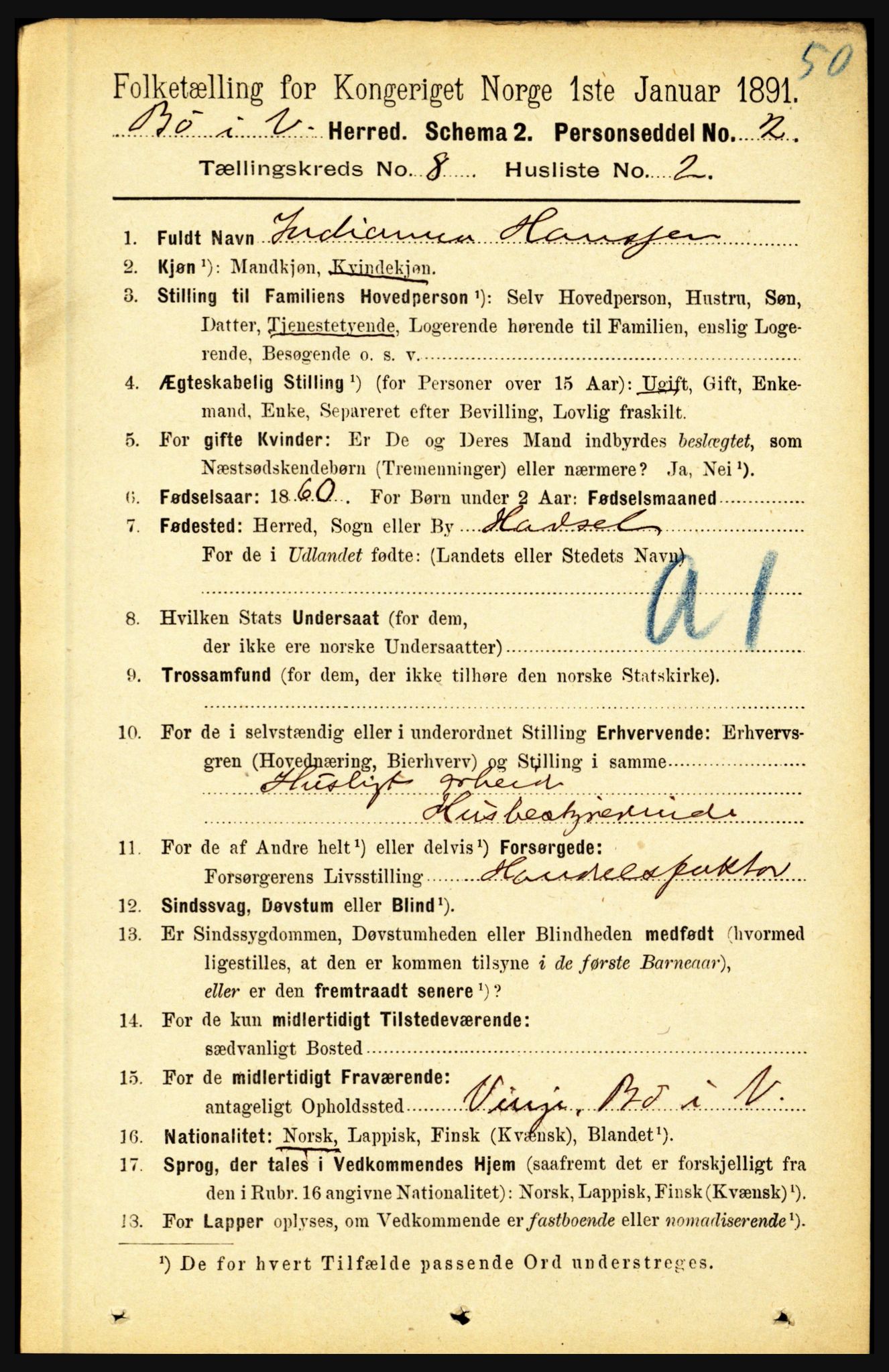 RA, 1891 census for 1867 Bø, 1891, p. 2986