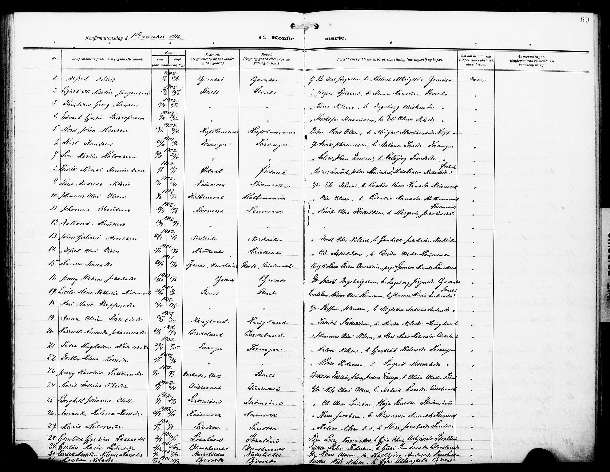 Austevoll Sokneprestembete, SAB/A-74201/H/Hab: Parish register (copy) no. A 5, 1913-1925, p. 69