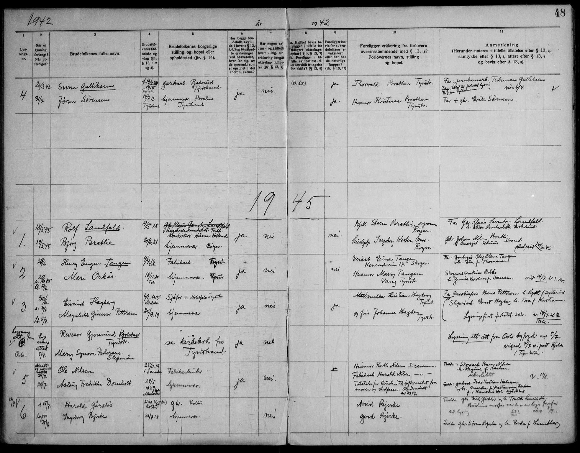 Hole kirkebøker, AV/SAKO-A-228/H/Ha/L0004: Banns register no. 4, 1919-1960, p. 48