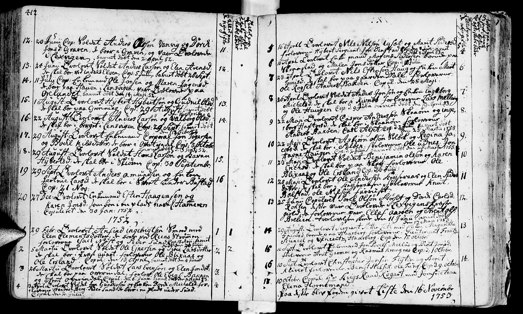 Ministerialprotokoller, klokkerbøker og fødselsregistre - Sør-Trøndelag, SAT/A-1456/646/L0605: Parish register (official) no. 646A03, 1751-1790, p. 412-413