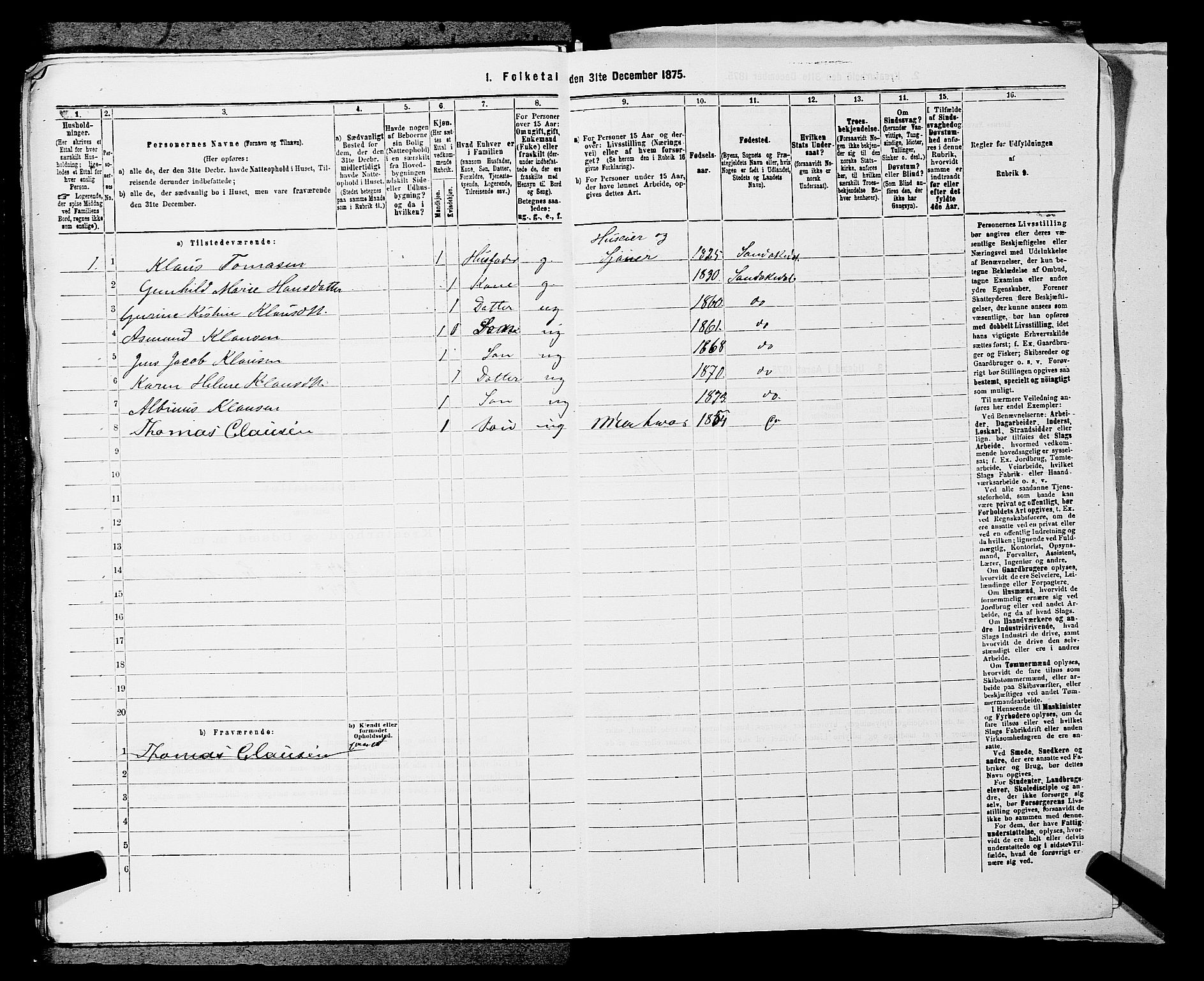 SAKO, 1875 census for 0816P Sannidal, 1875, p. 1697