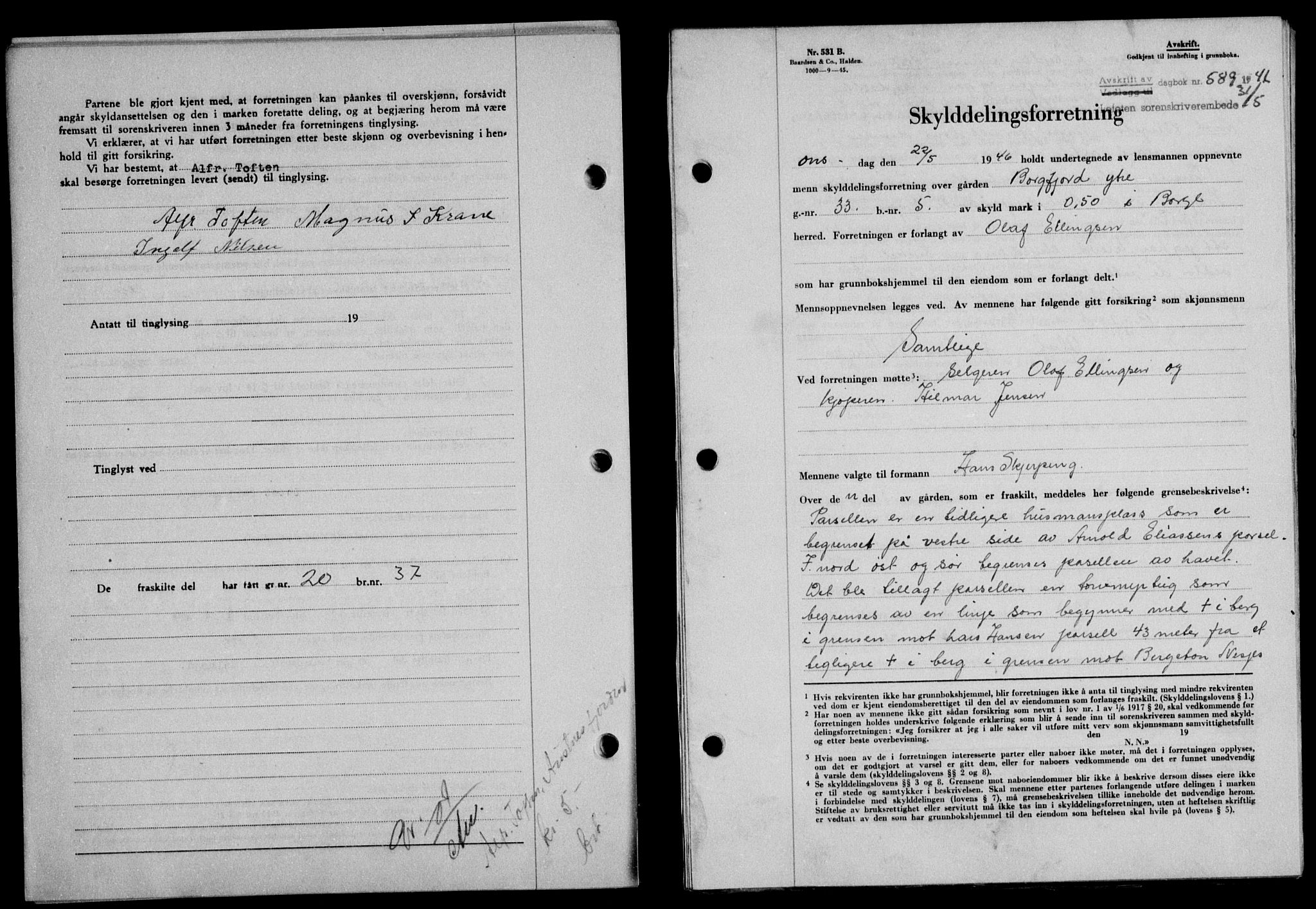 Lofoten sorenskriveri, SAT/A-0017/1/2/2C/L0014a: Mortgage book no. 14a, 1946-1946, Diary no: : 589/1946