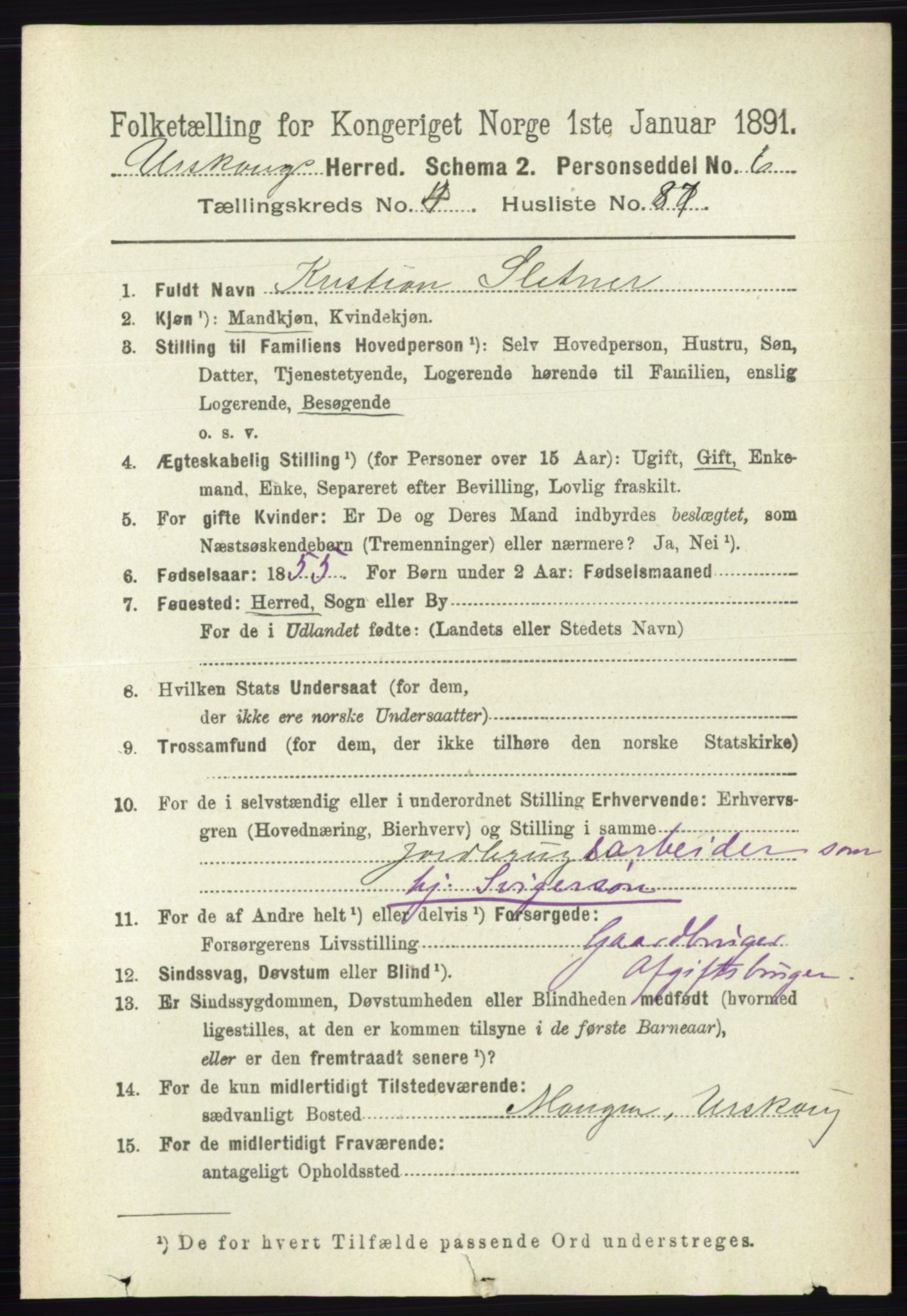 RA, 1891 census for 0224 Aurskog, 1891, p. 1950