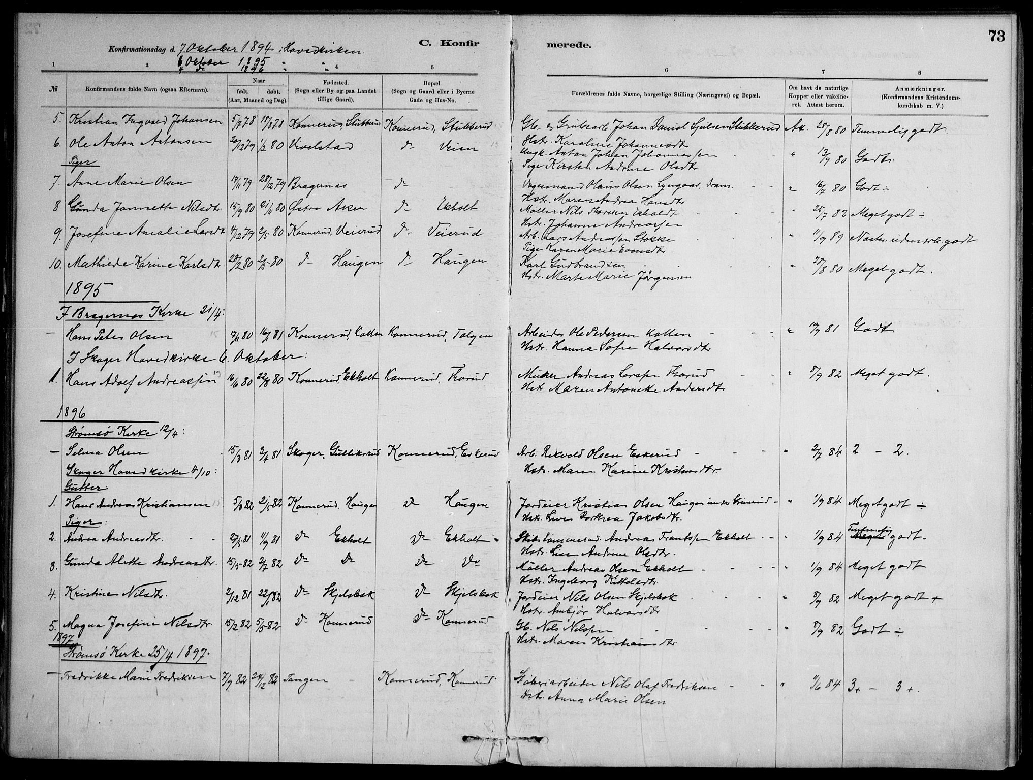 Skoger kirkebøker, SAKO/A-59/F/Fb/L0001: Parish register (official) no. II 1, 1885-1913, p. 73