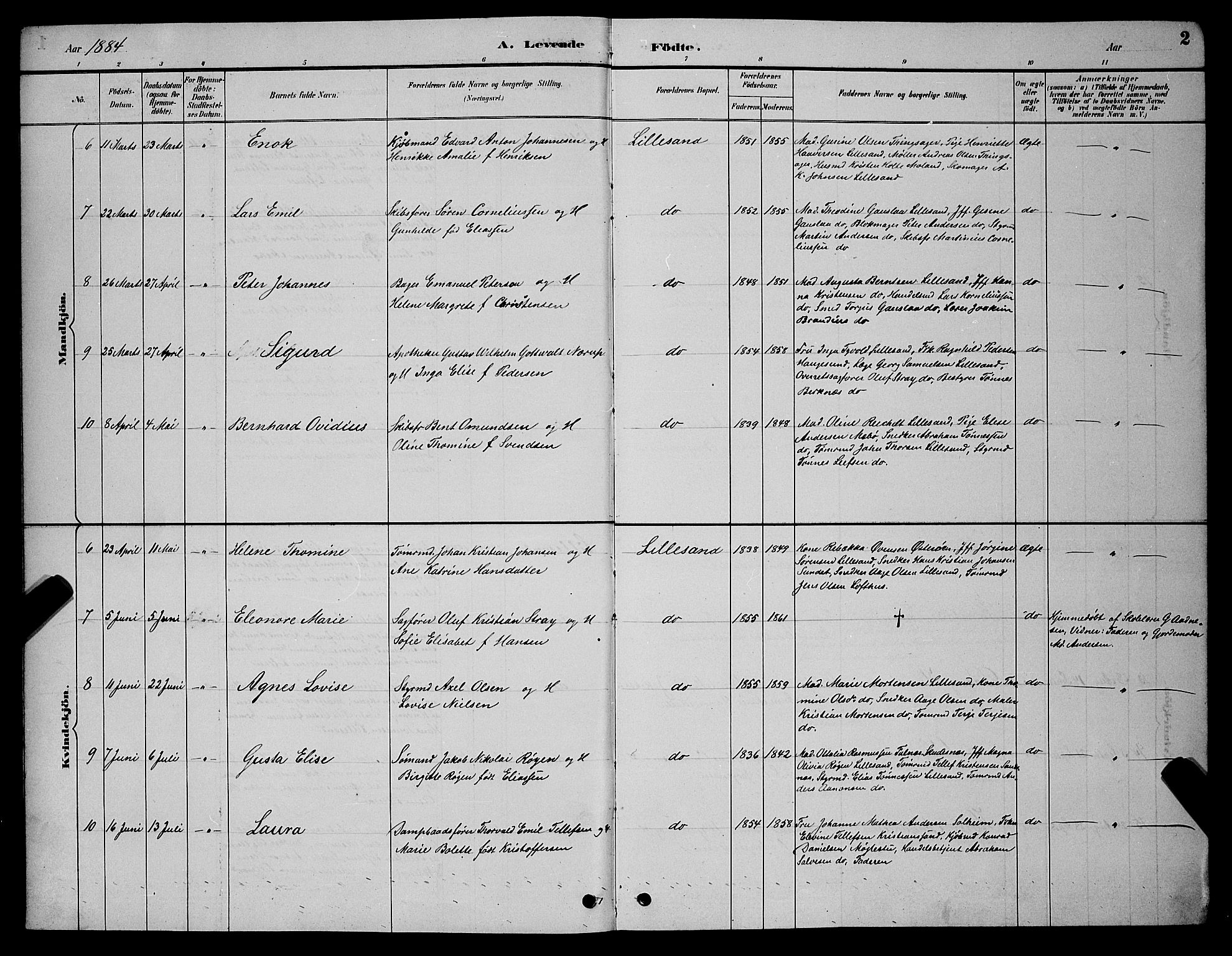 Vestre Moland sokneprestkontor, SAK/1111-0046/F/Fb/Fba/L0001: Parish register (copy) no. B 1, 1884-1903, p. 2
