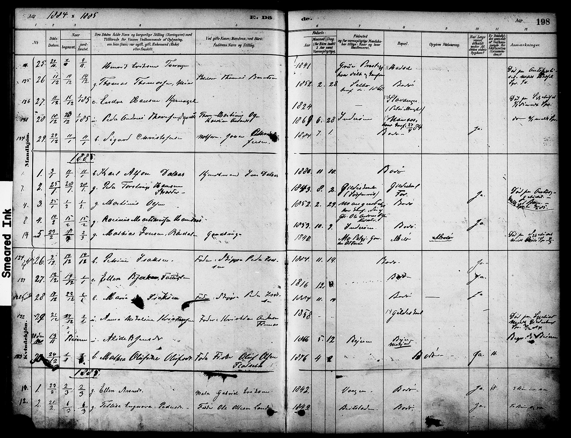 Ministerialprotokoller, klokkerbøker og fødselsregistre - Nordland, SAT/A-1459/801/L0030: Parish register (copy) no. 801C05, 1879-1887, p. 198