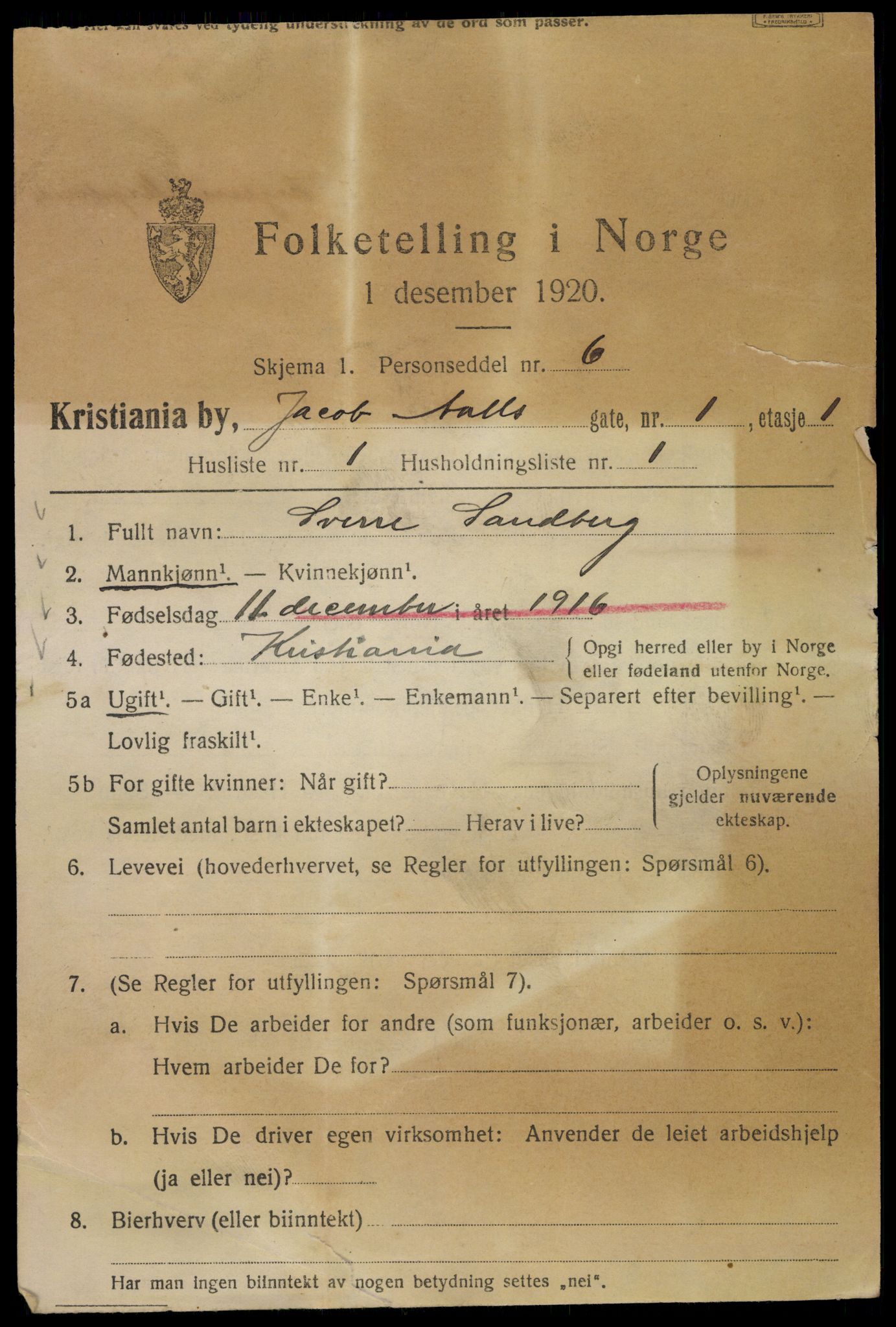 SAO, 1920 census for Kristiania, 1920, p. 312775