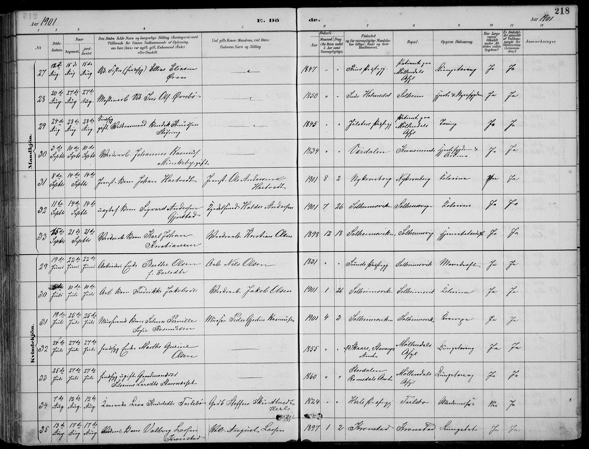 Årstad Sokneprestembete, AV/SAB-A-79301/H/Hab/L0011: Parish register (copy) no. B 1, 1886-1901, p. 218