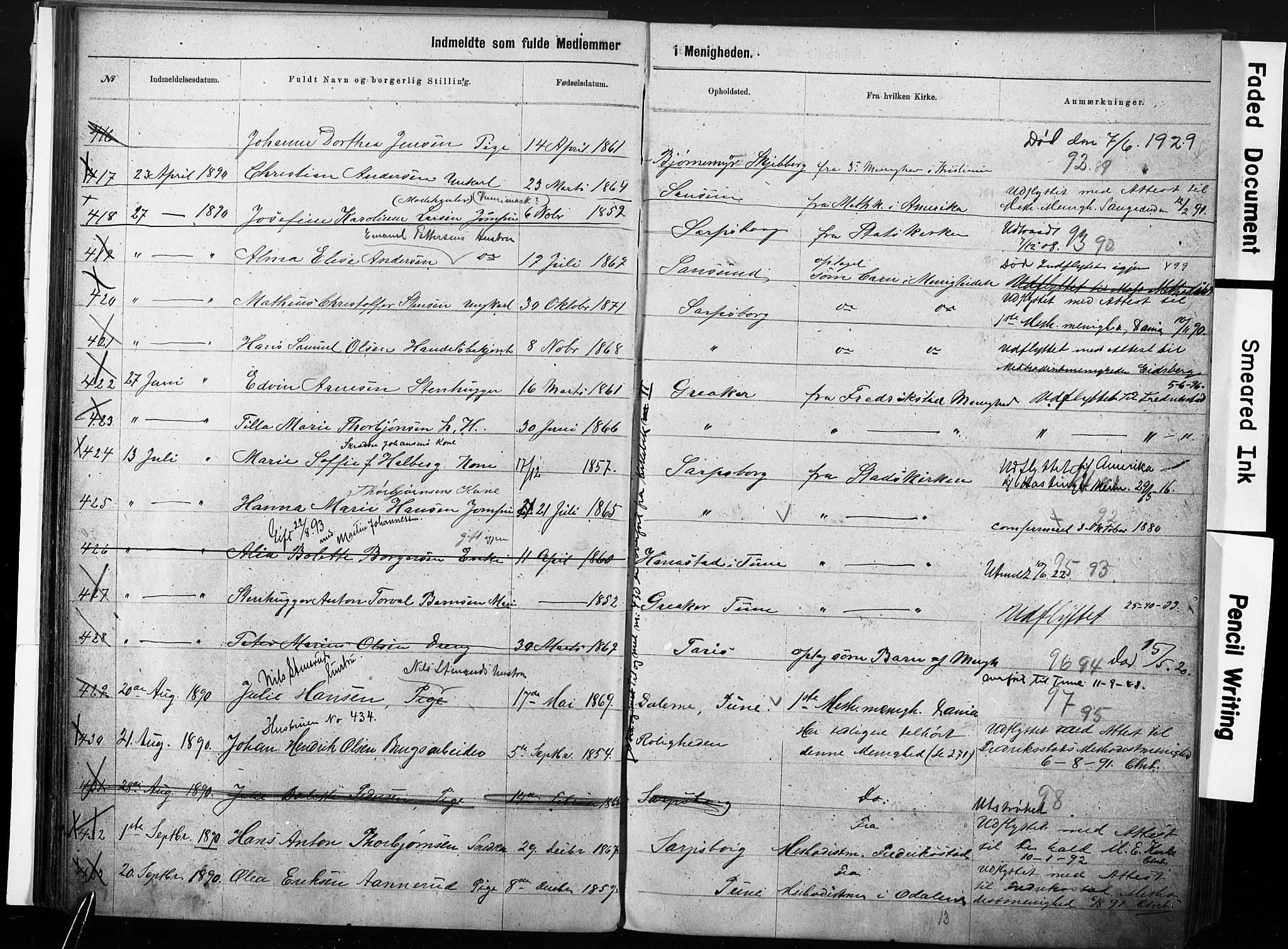 Sarpsborg metodistkirke, AV/SAO-PAO-0233/A/L0003: Dissenter register no. 3, 1856-1893