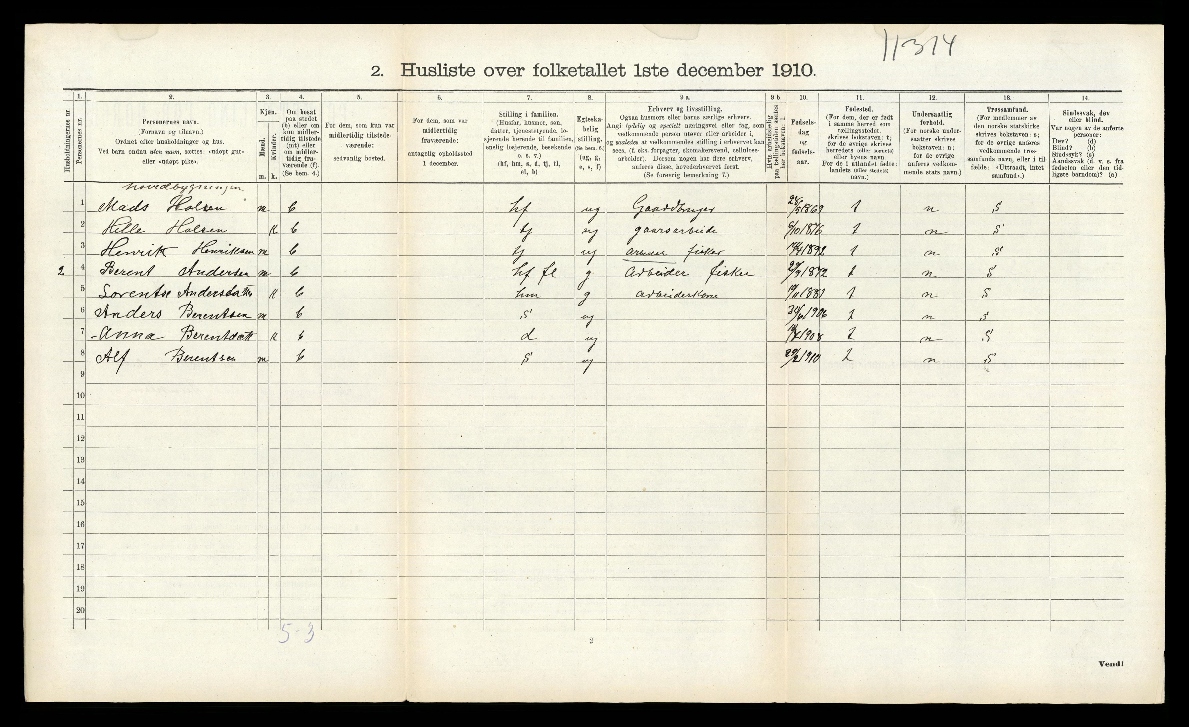 RA, 1910 census for Kinn, 1910, p. 1001