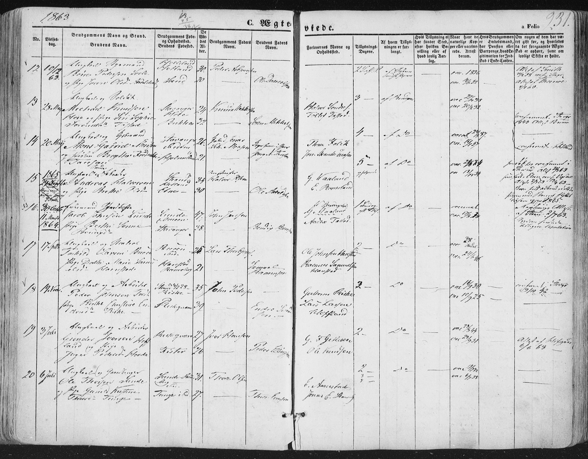 Hetland sokneprestkontor, AV/SAST-A-101826/30/30BA/L0002: Parish register (official) no. A 2, 1849-1869, p. 231