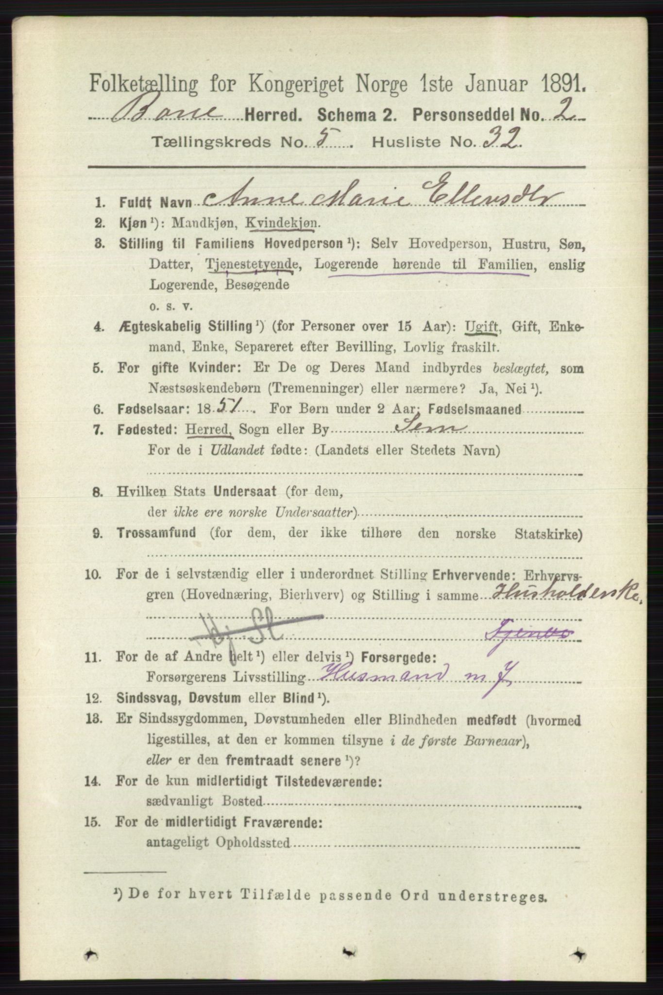 RA, 1891 census for 0717 Borre, 1891, p. 2213