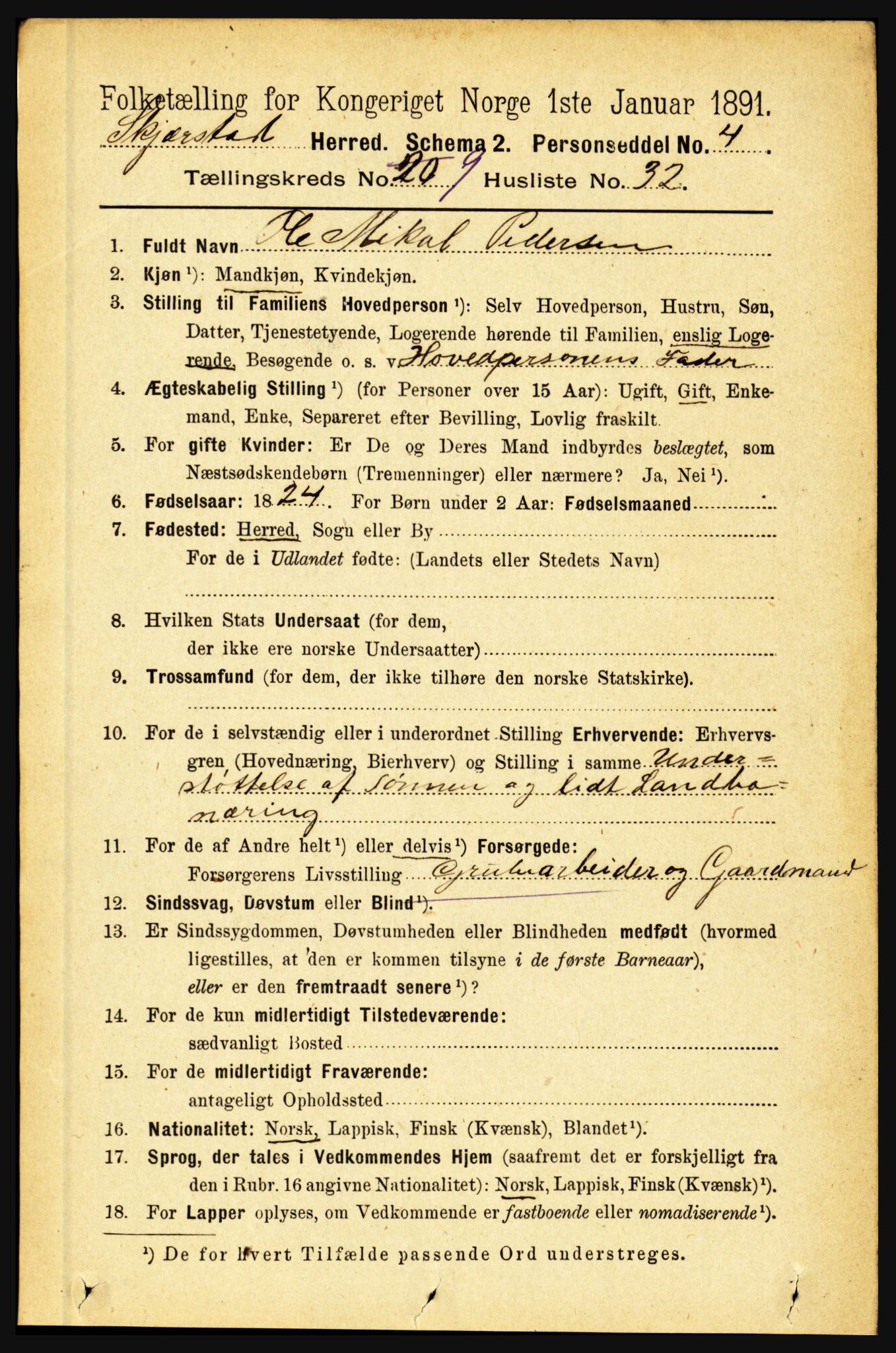 RA, 1891 census for 1842 Skjerstad, 1891, p. 3513