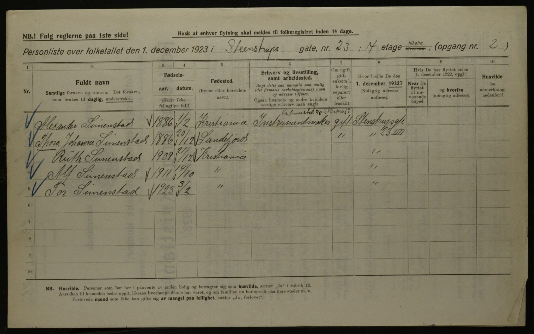 OBA, Municipal Census 1923 for Kristiania, 1923, p. 112010