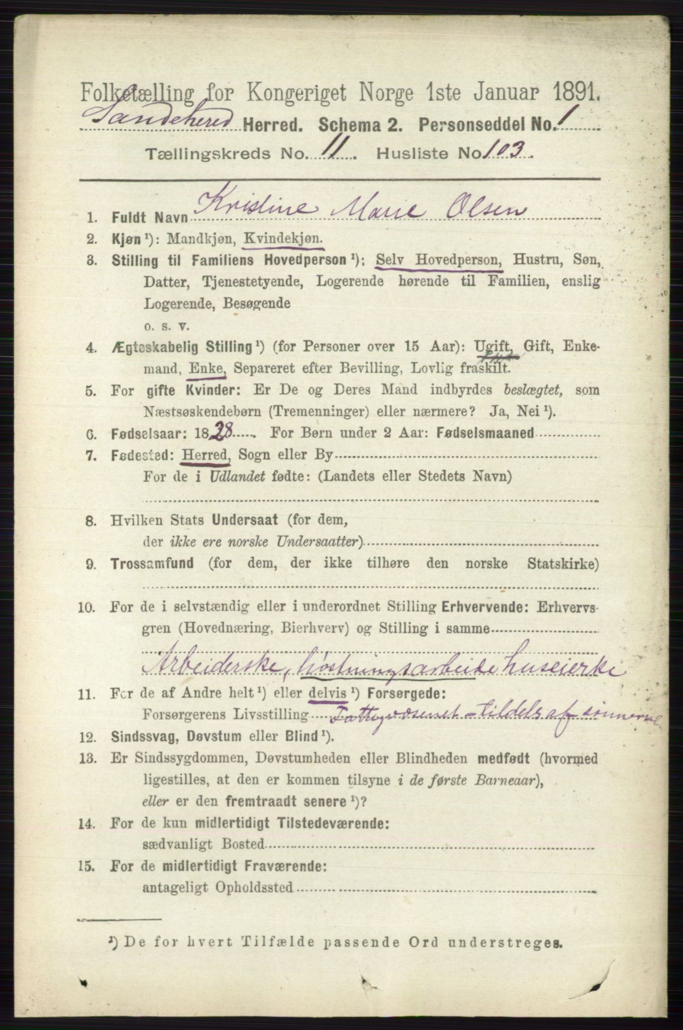 RA, 1891 census for 0724 Sandeherred, 1891, p. 7244