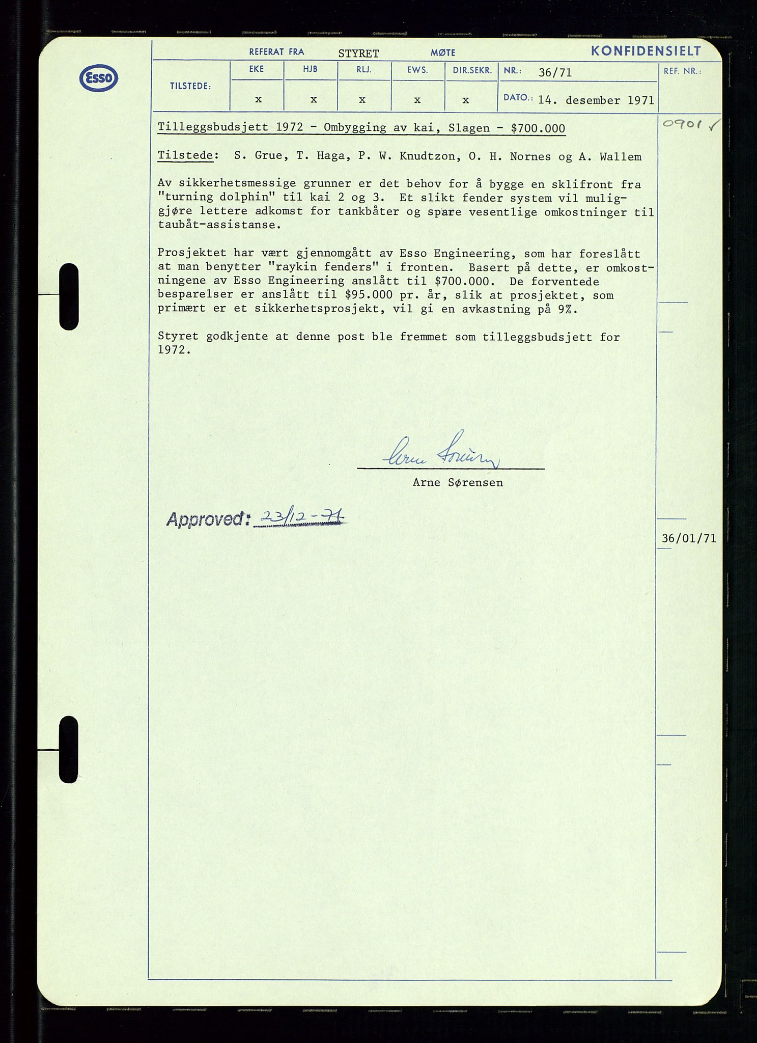 Pa 0982 - Esso Norge A/S, AV/SAST-A-100448/A/Aa/L0003/0002: Den administrerende direksjon Board minutes (styrereferater) og Bedriftforsamlingsprotokoll / Den administrerende direksjon Board minutes (styrereferater), 1970-1974, p. 129