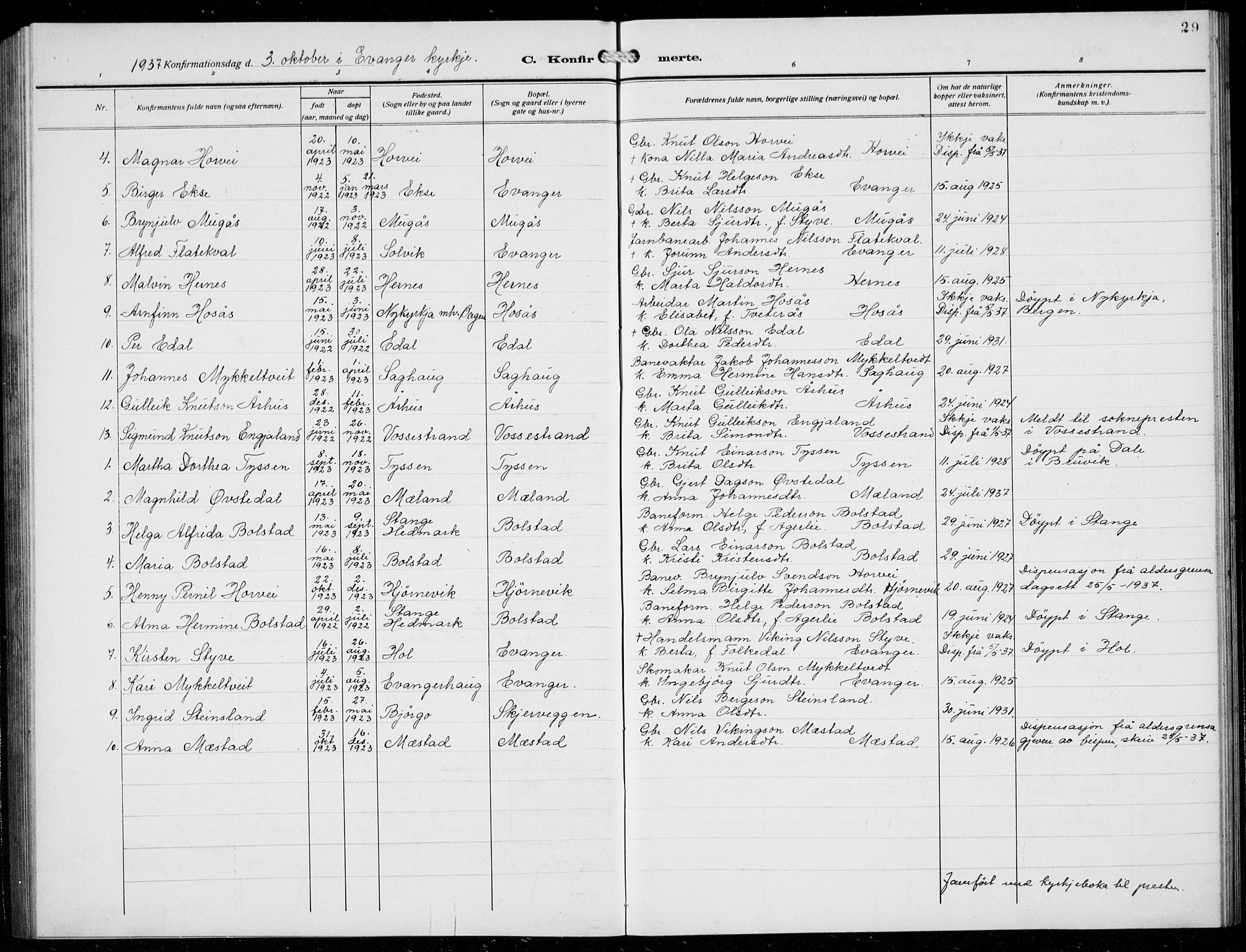 Evanger sokneprestembete, SAB/A-99924: Parish register (copy) no. A 6, 1918-1941, p. 29