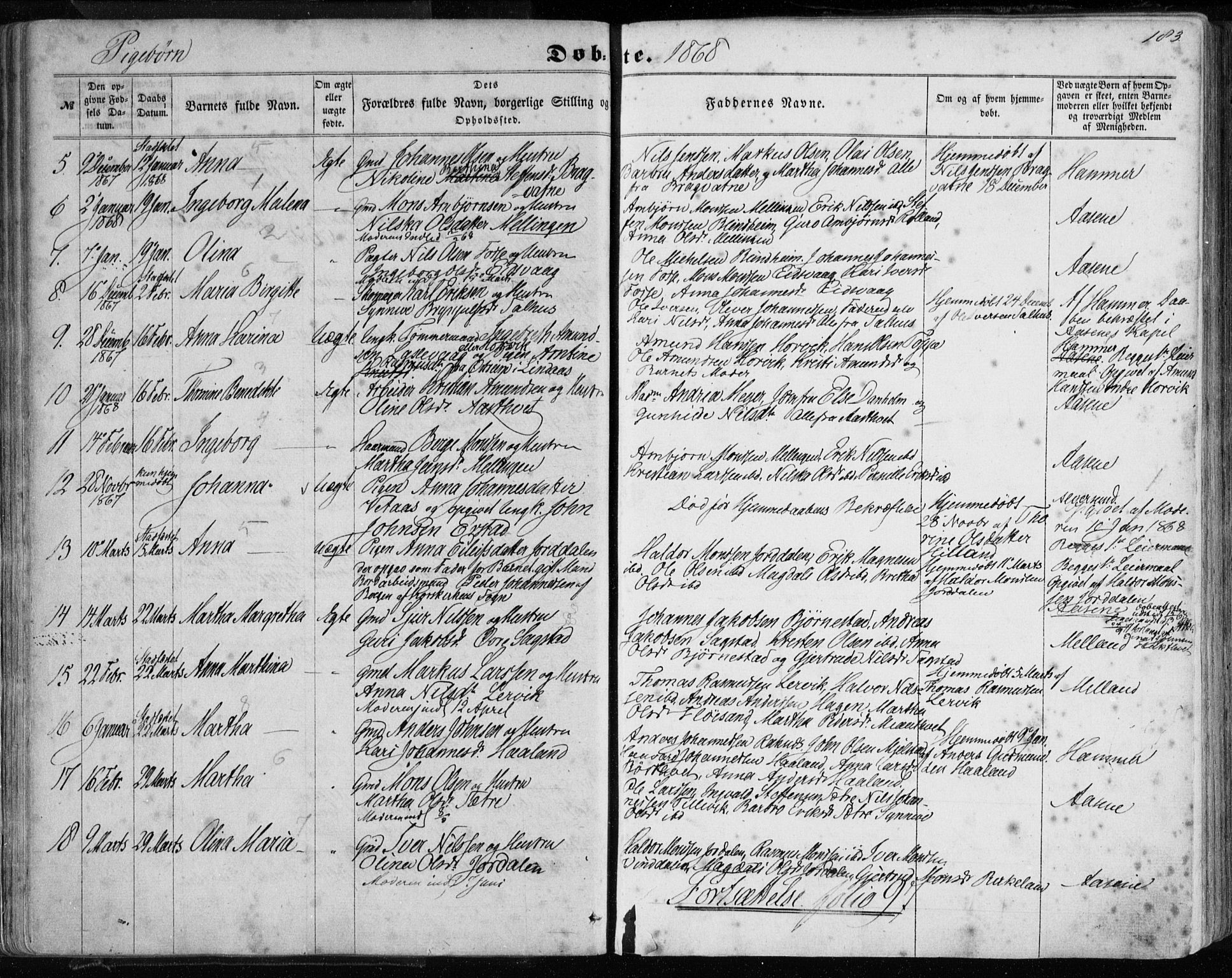 Hamre sokneprestembete, SAB/A-75501/H/Ha/Haa/Haaa/L0014: Parish register (official) no. A 14, 1858-1872, p. 183