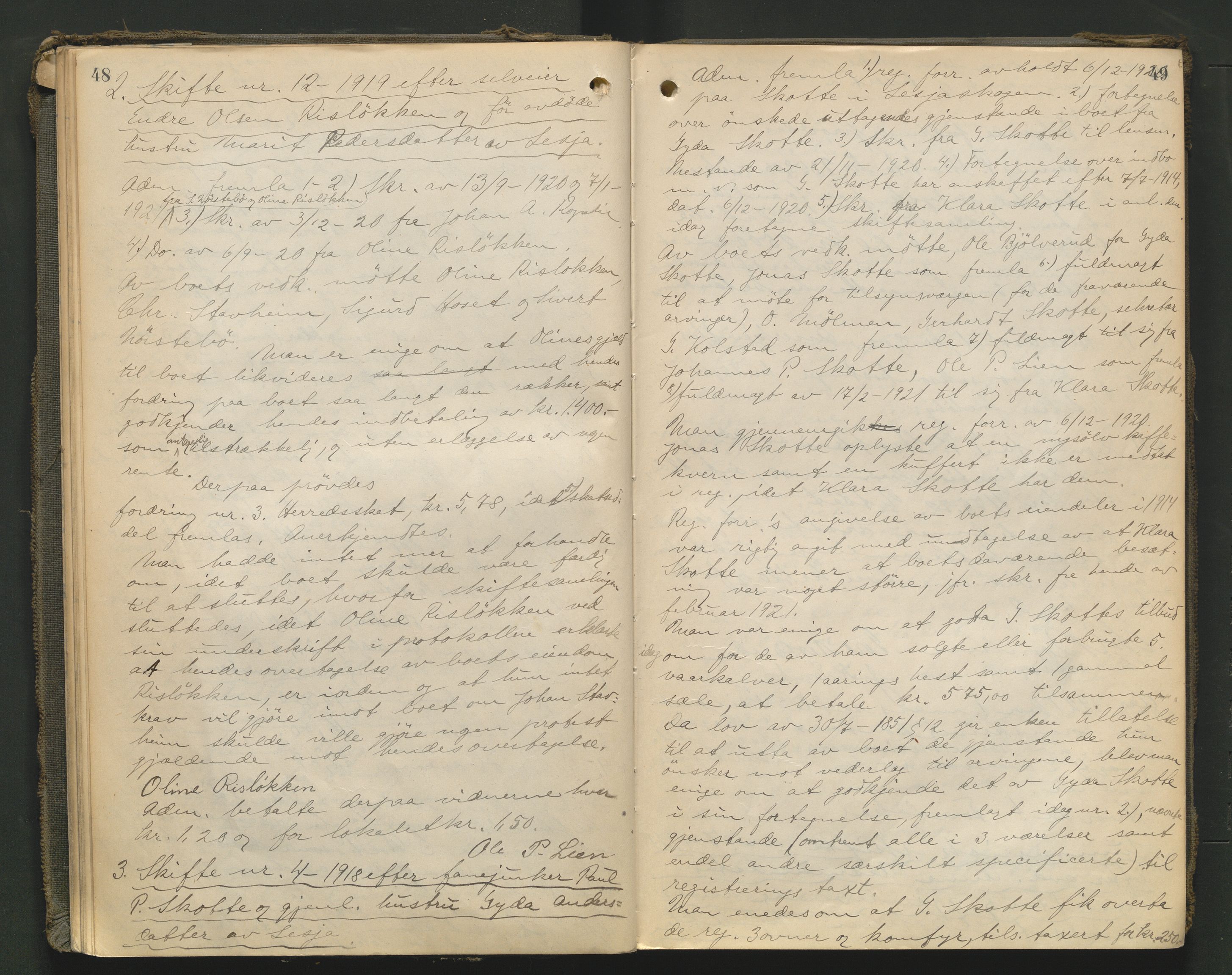 Nord-Gudbrandsdal tingrett, AV/SAH-TING-002/J/Jc/L0007: Skifteforhandlingsprotokoll, 1920-1926, p. 48-49