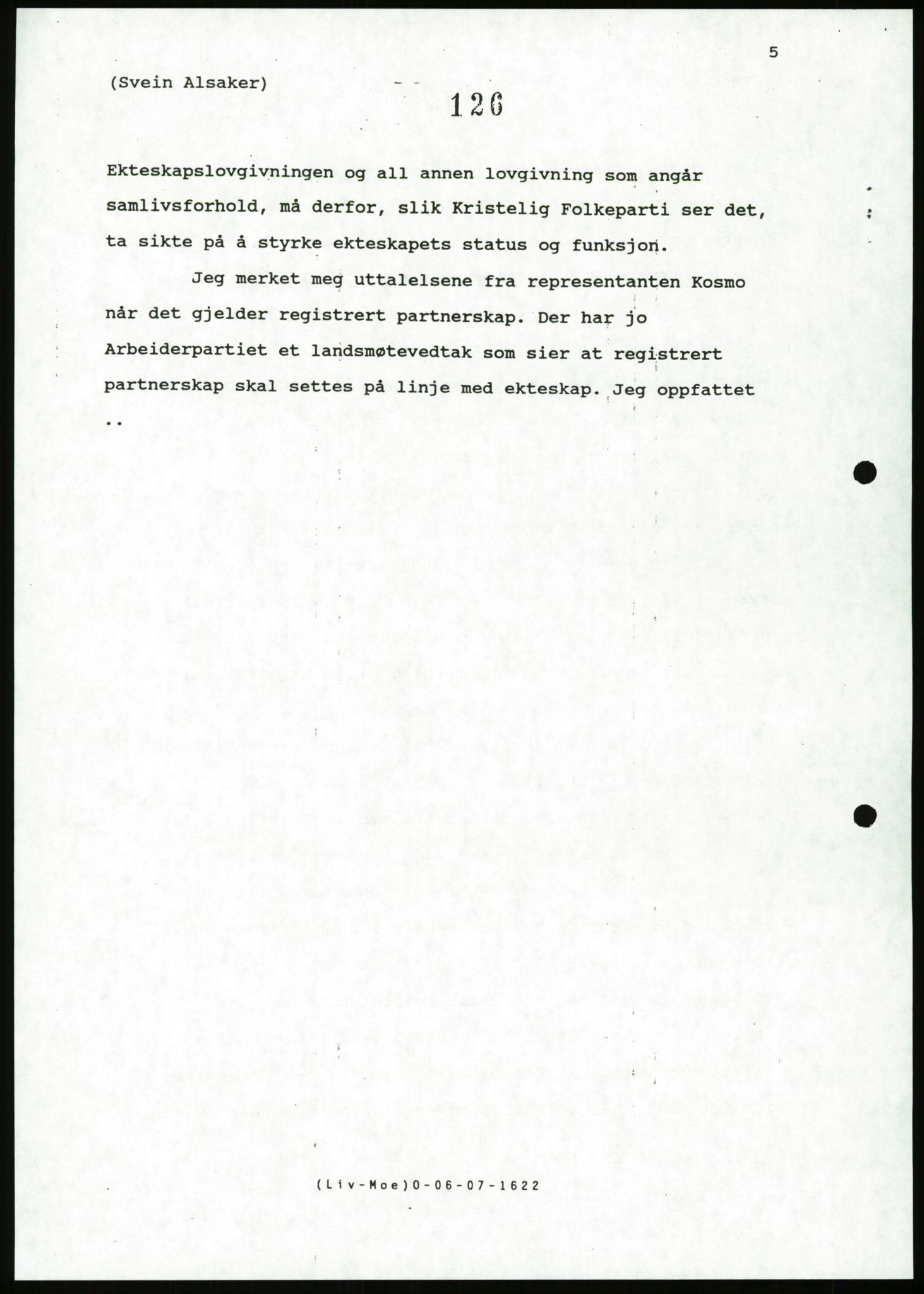 Det Norske Forbundet av 1948/Landsforeningen for Lesbisk og Homofil Frigjøring, AV/RA-PA-1216/D/Da/L0001: Partnerskapsloven, 1990-1993, p. 320