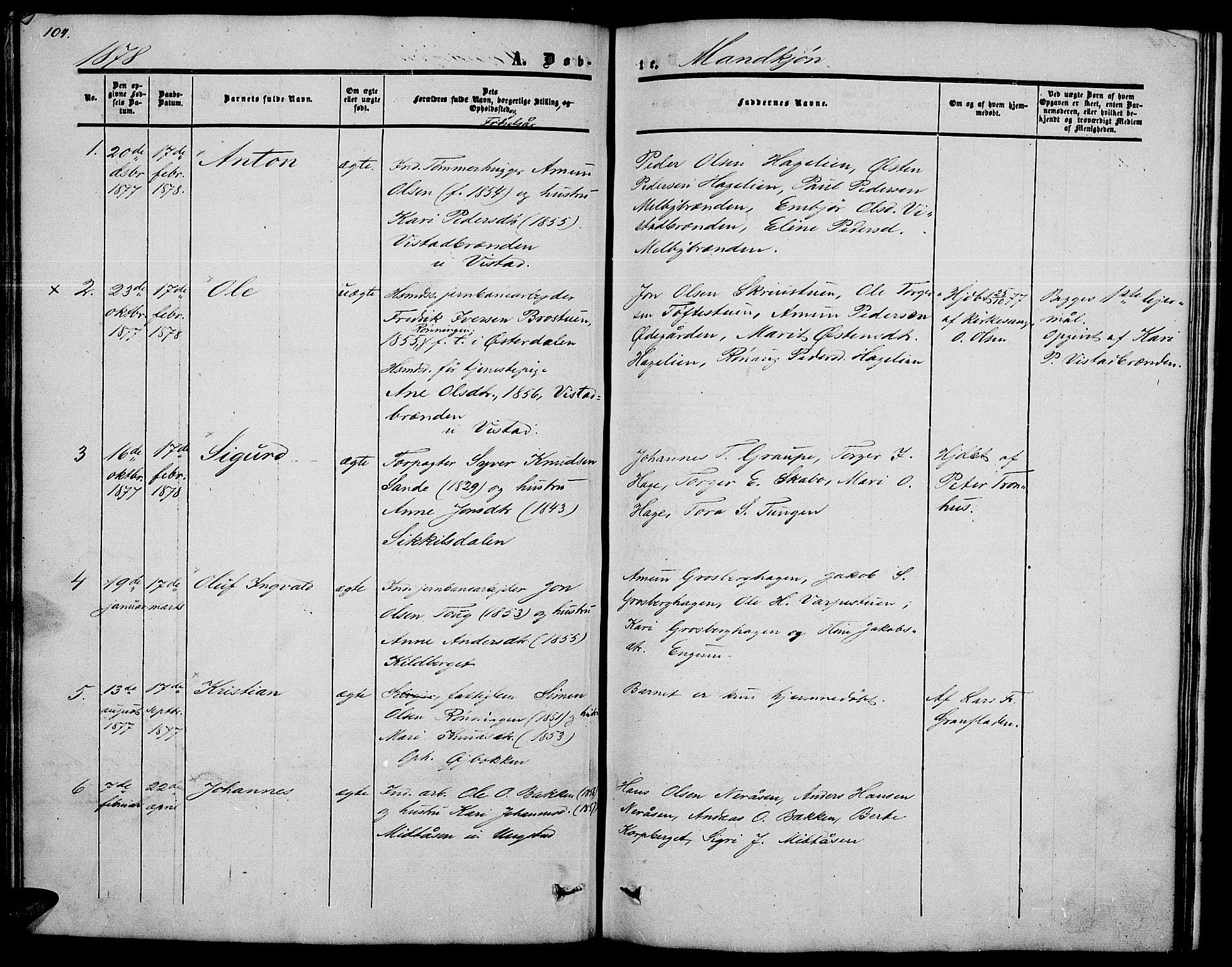 Nord-Fron prestekontor, SAH/PREST-080/H/Ha/Hab/L0002: Parish register (copy) no. 2, 1851-1883, p. 104