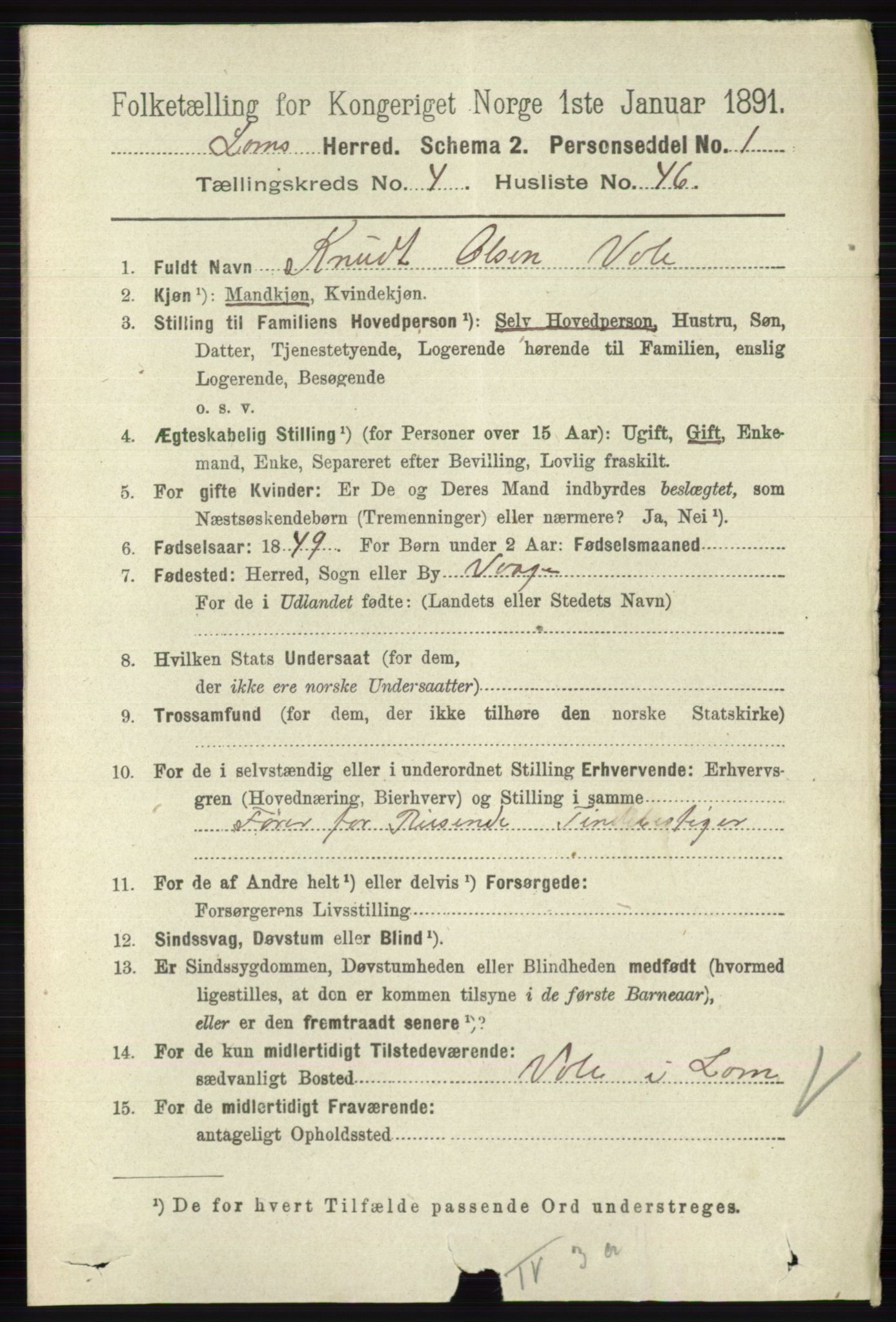 RA, 1891 census for 0514 Lom, 1891, p. 1773