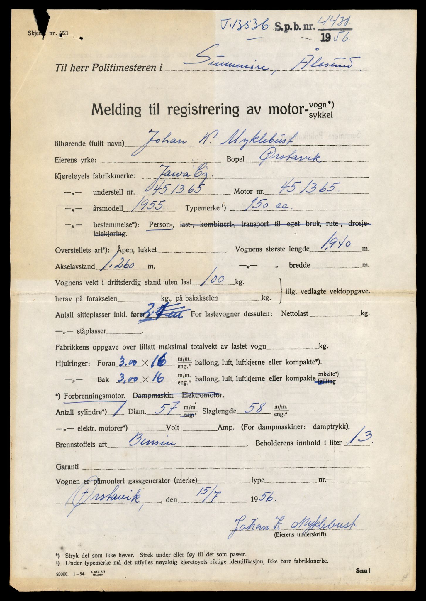 Møre og Romsdal vegkontor - Ålesund trafikkstasjon, AV/SAT-A-4099/F/Fe/L0040: Registreringskort for kjøretøy T 13531 - T 13709, 1927-1998, p. 128