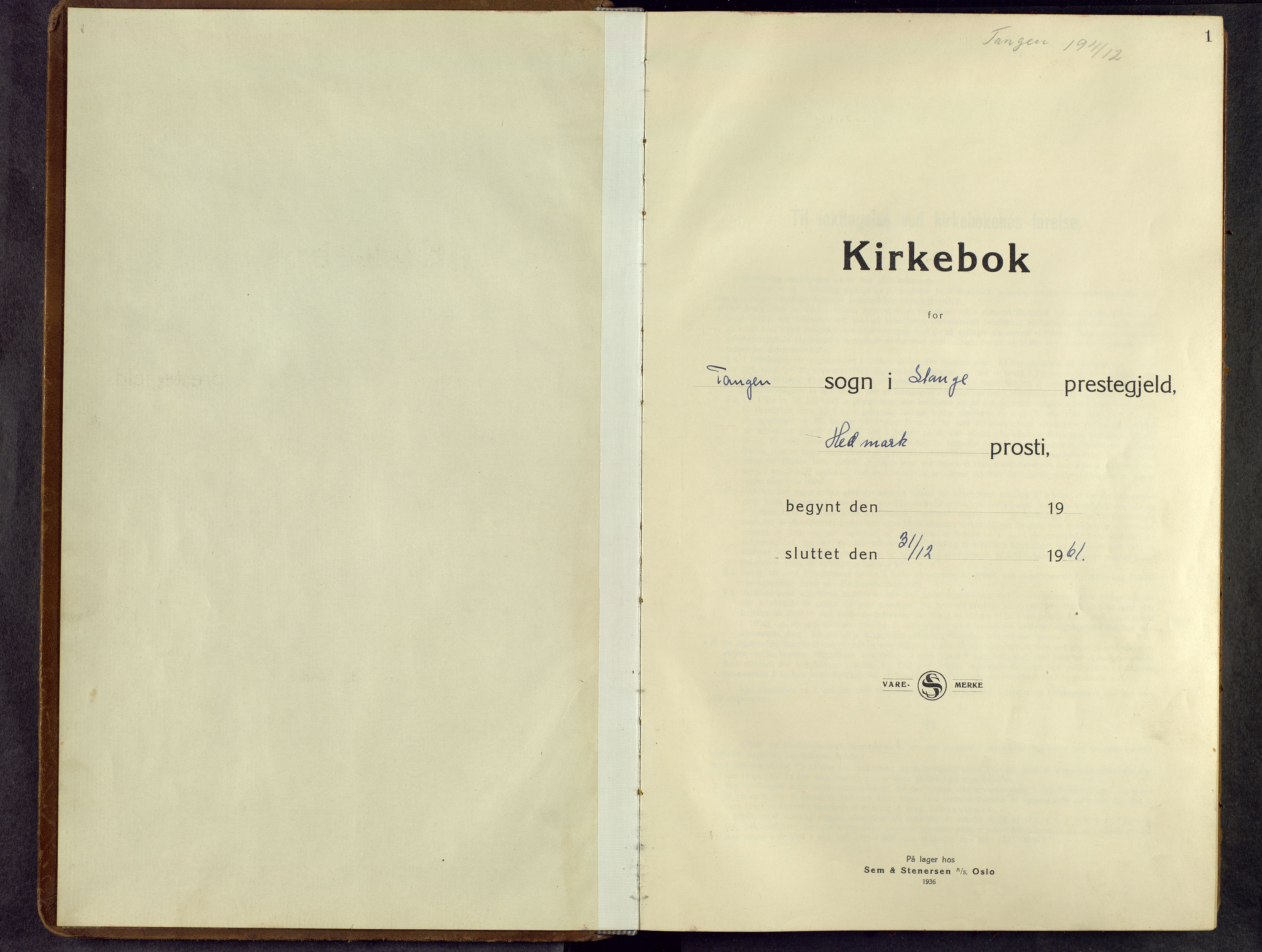 Stange prestekontor, AV/SAH-PREST-002/L/L0021: Parish register (copy) no. 21, 1937-1962, p. 1