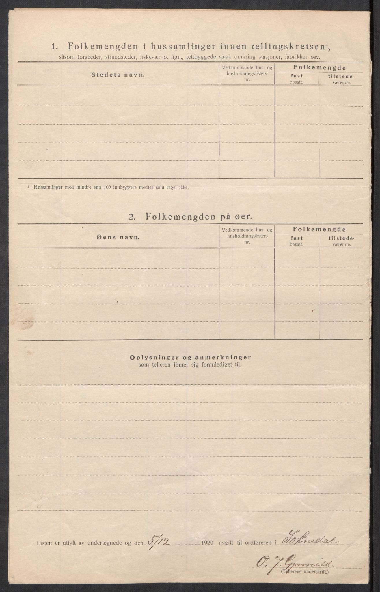 SAT, 1920 census for Soknedal, 1920, p. 9