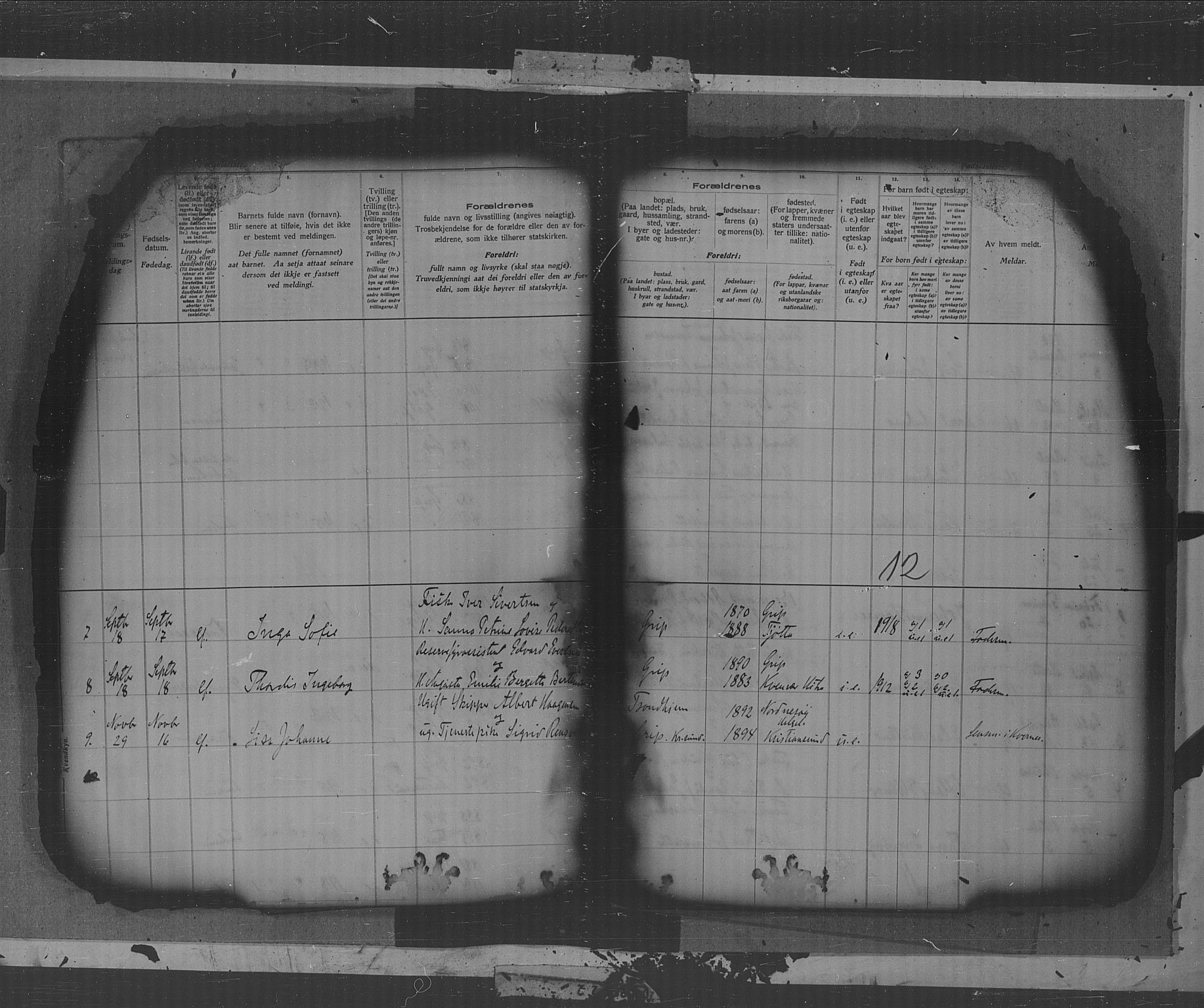 Kristiansund sokneprestkontor, AV/SAT-A-1068/1/II/II4: Birth register no. 38, 1916-1950, p. 12