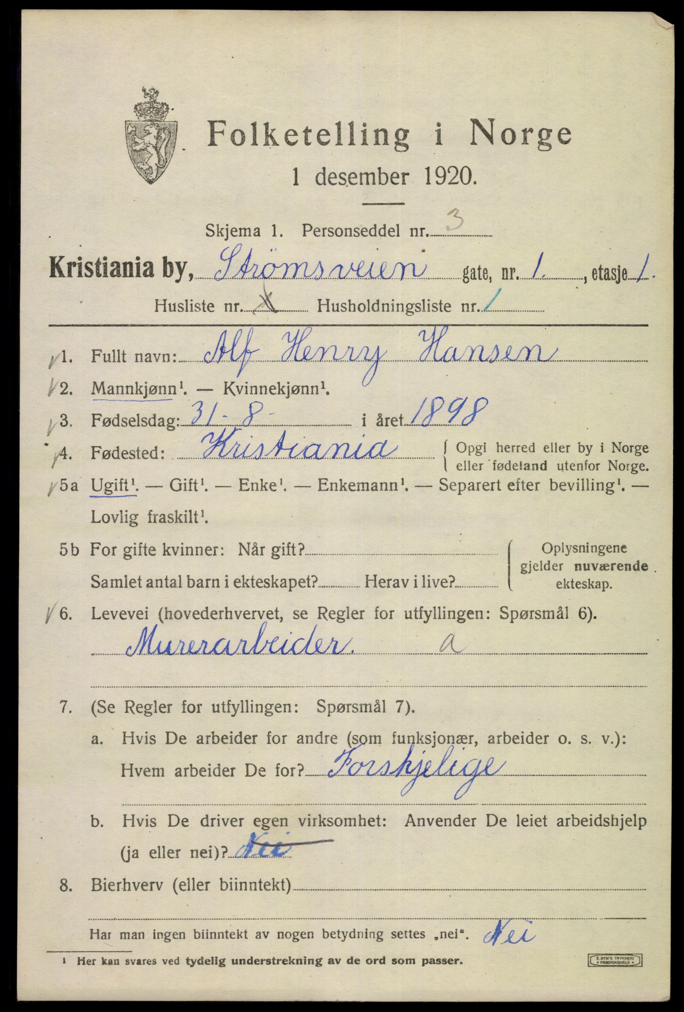 SAO, 1920 census for Kristiania, 1920, p. 551705