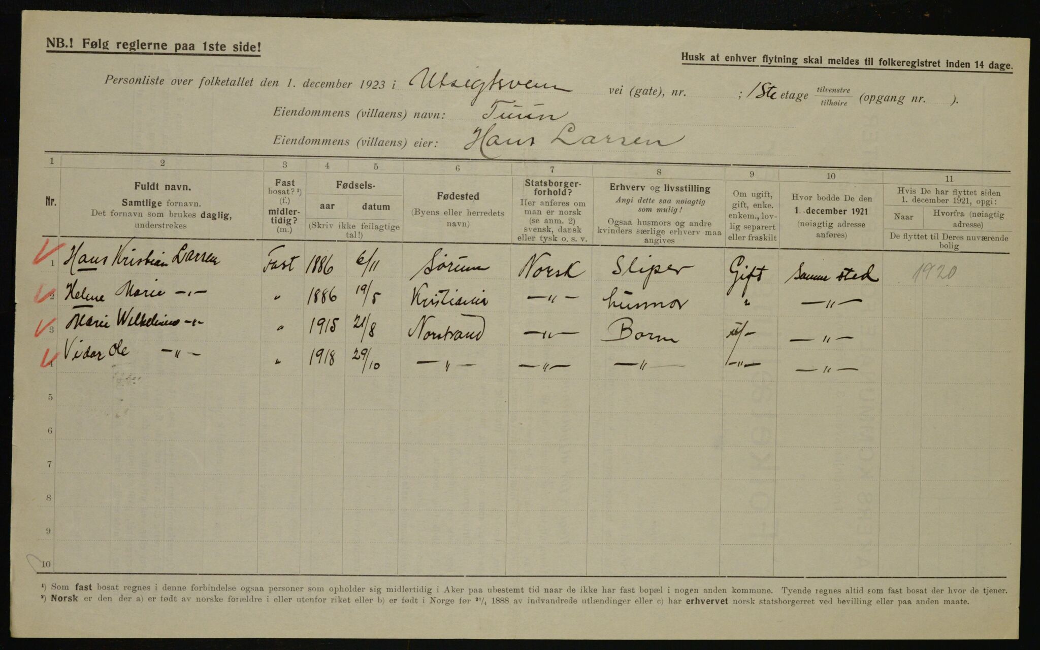 , Municipal Census 1923 for Aker, 1923, p. 46479