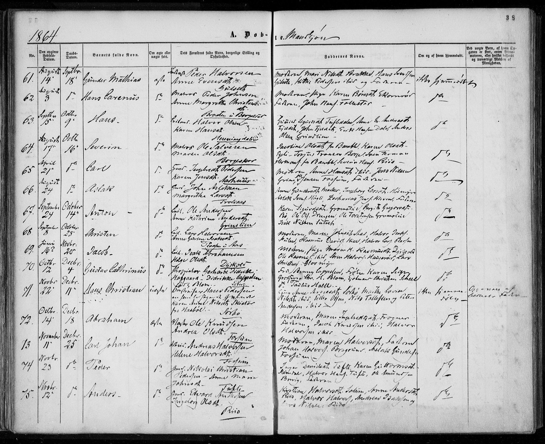 Gjerpen kirkebøker, SAKO/A-265/F/Fa/L0008a: Parish register (official) no. I 8A, 1857-1871, p. 38