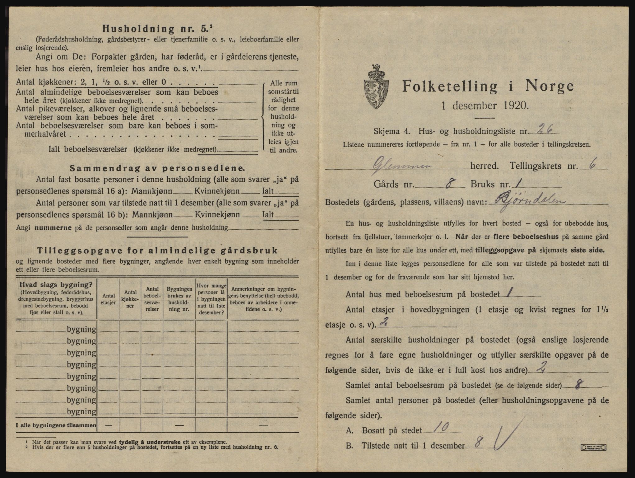 SAO, 1920 census for Glemmen, 1920, p. 2209